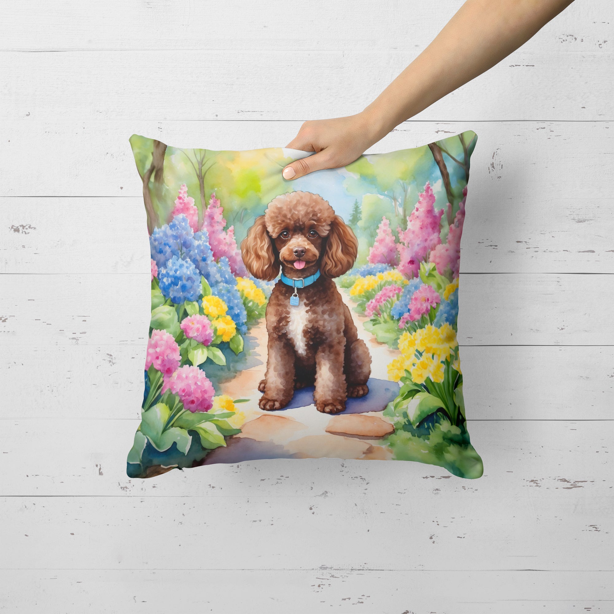 Buy this Chocolate Poodle Spring Path Throw Pillow