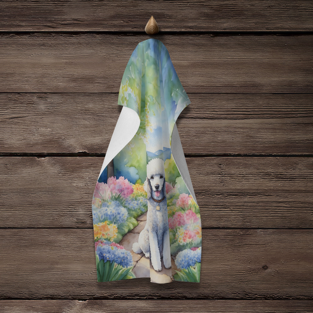 White Poodle Spring Path Kitchen Towel