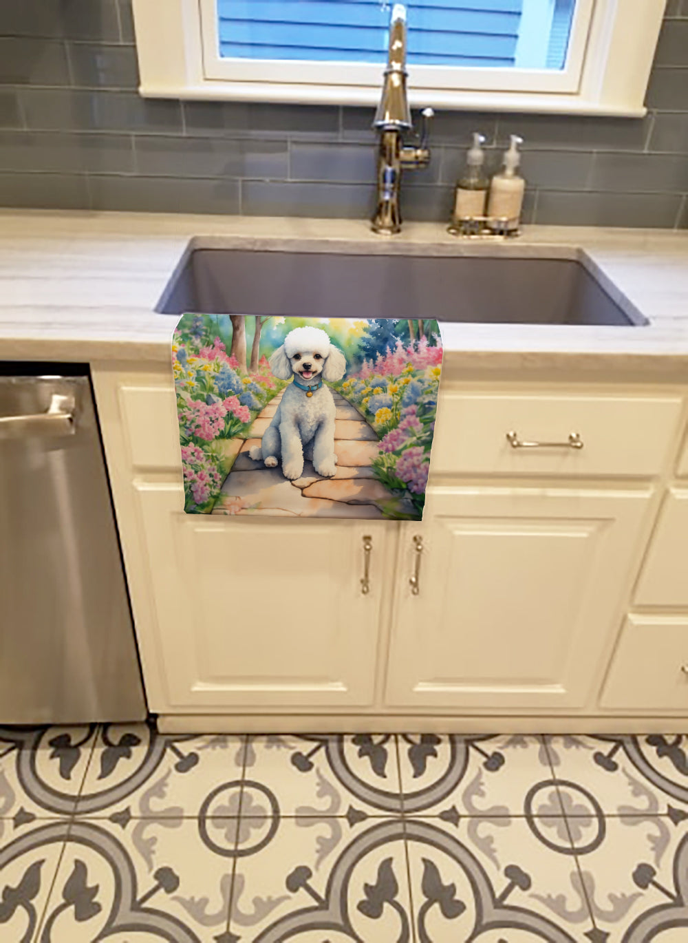 Buy this White Poodle Spring Path Kitchen Towel