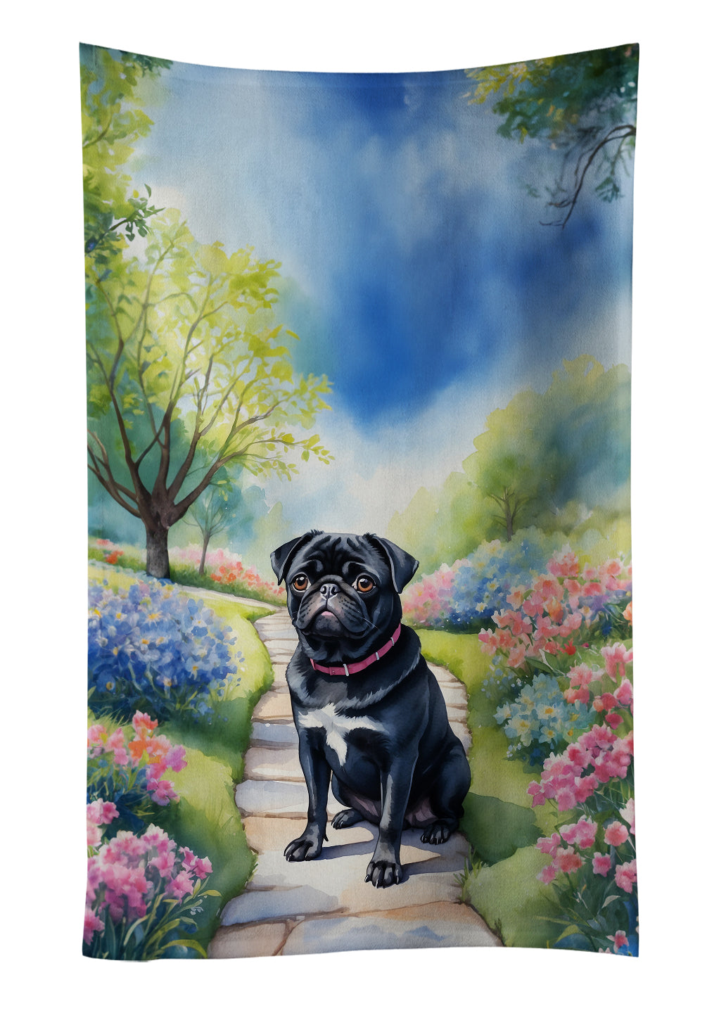 Buy this Black Pug Spring Path Kitchen Towel