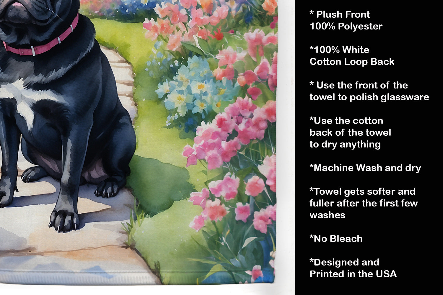 Black Pug Spring Path Kitchen Towel