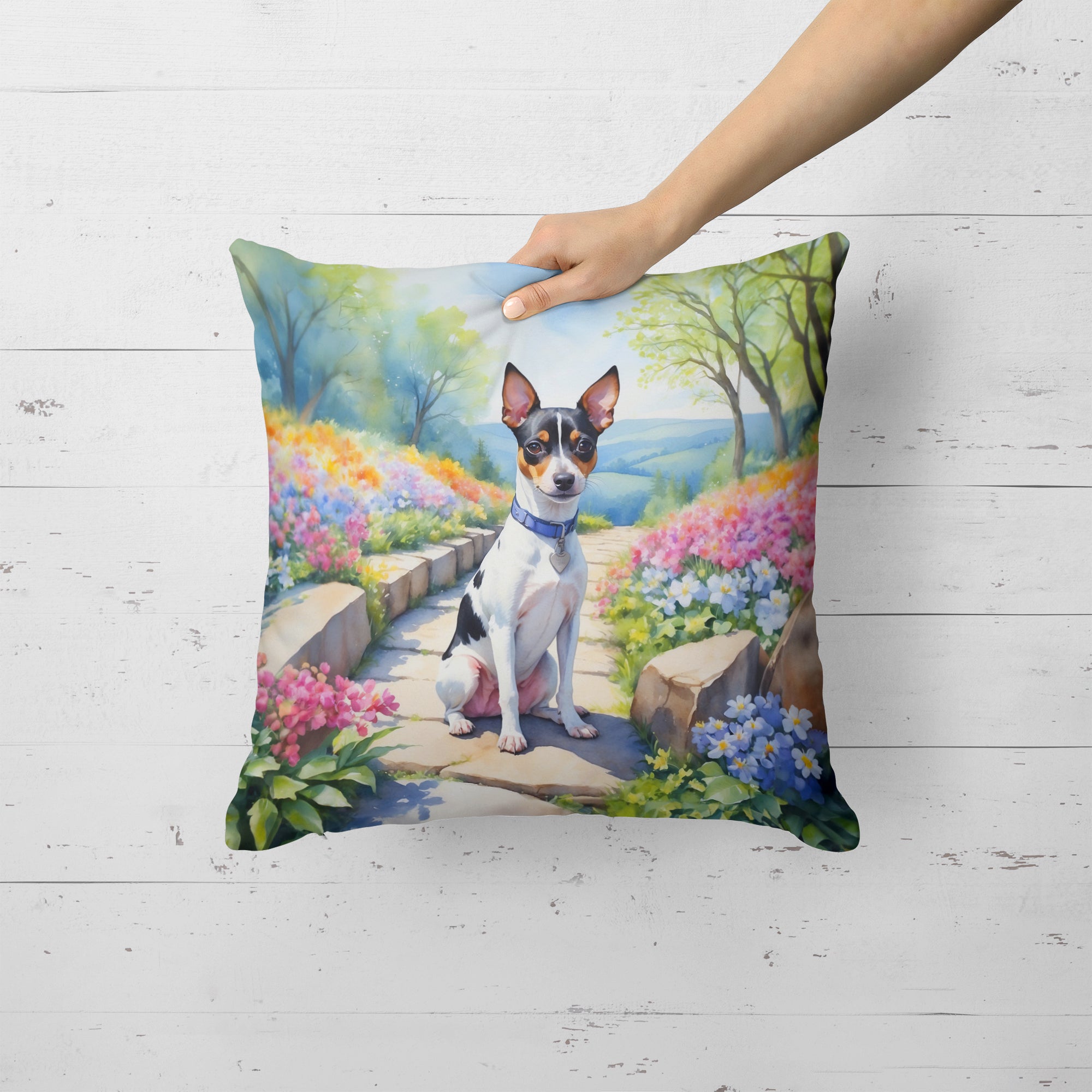 Rat Terrier Spring Path Throw Pillow