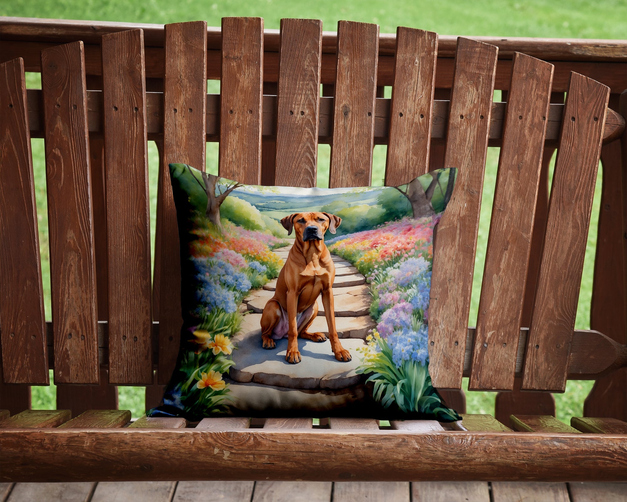 Buy this Rhodesian Ridgeback Spring Path Throw Pillow