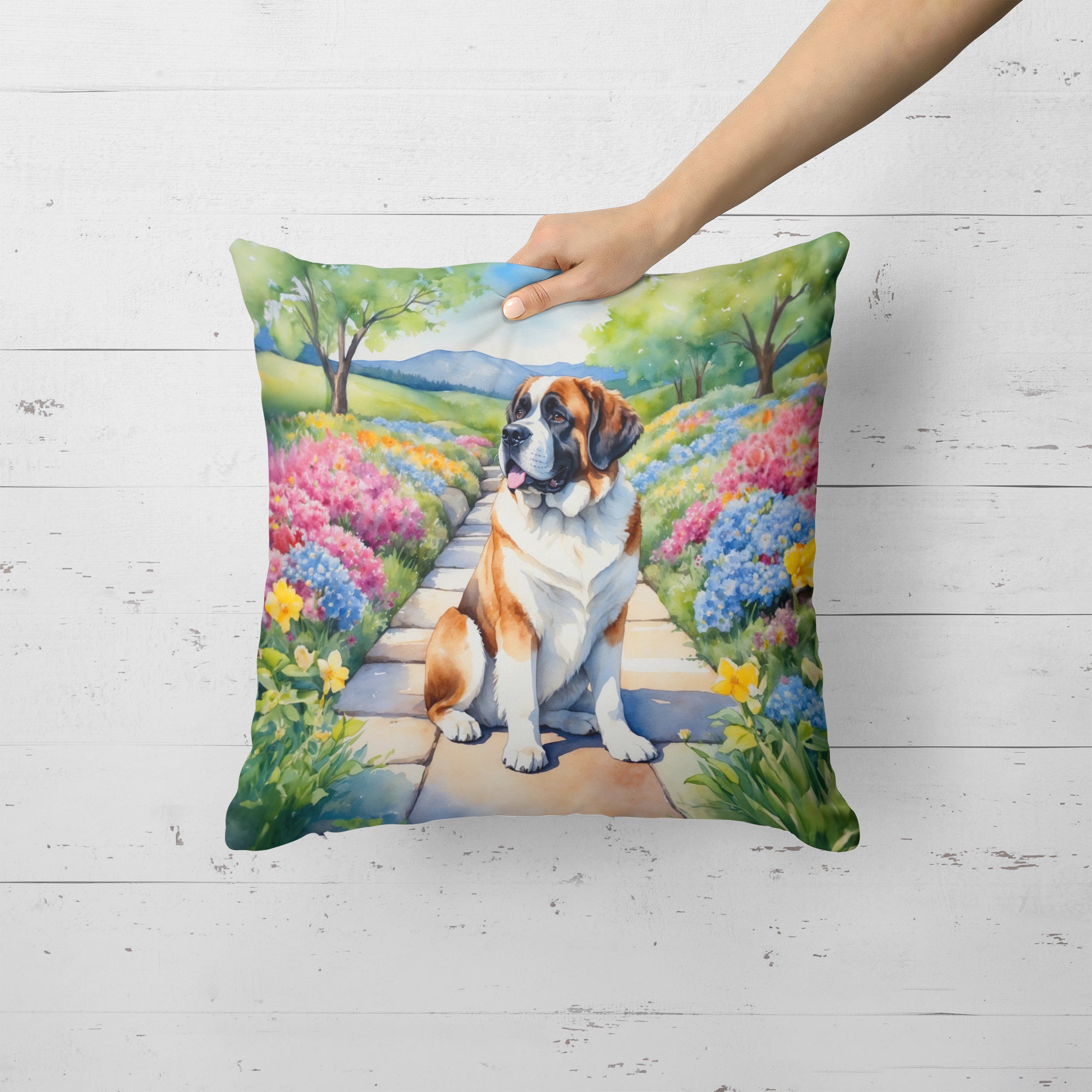 Buy this Saint Bernard Spring Path Throw Pillow