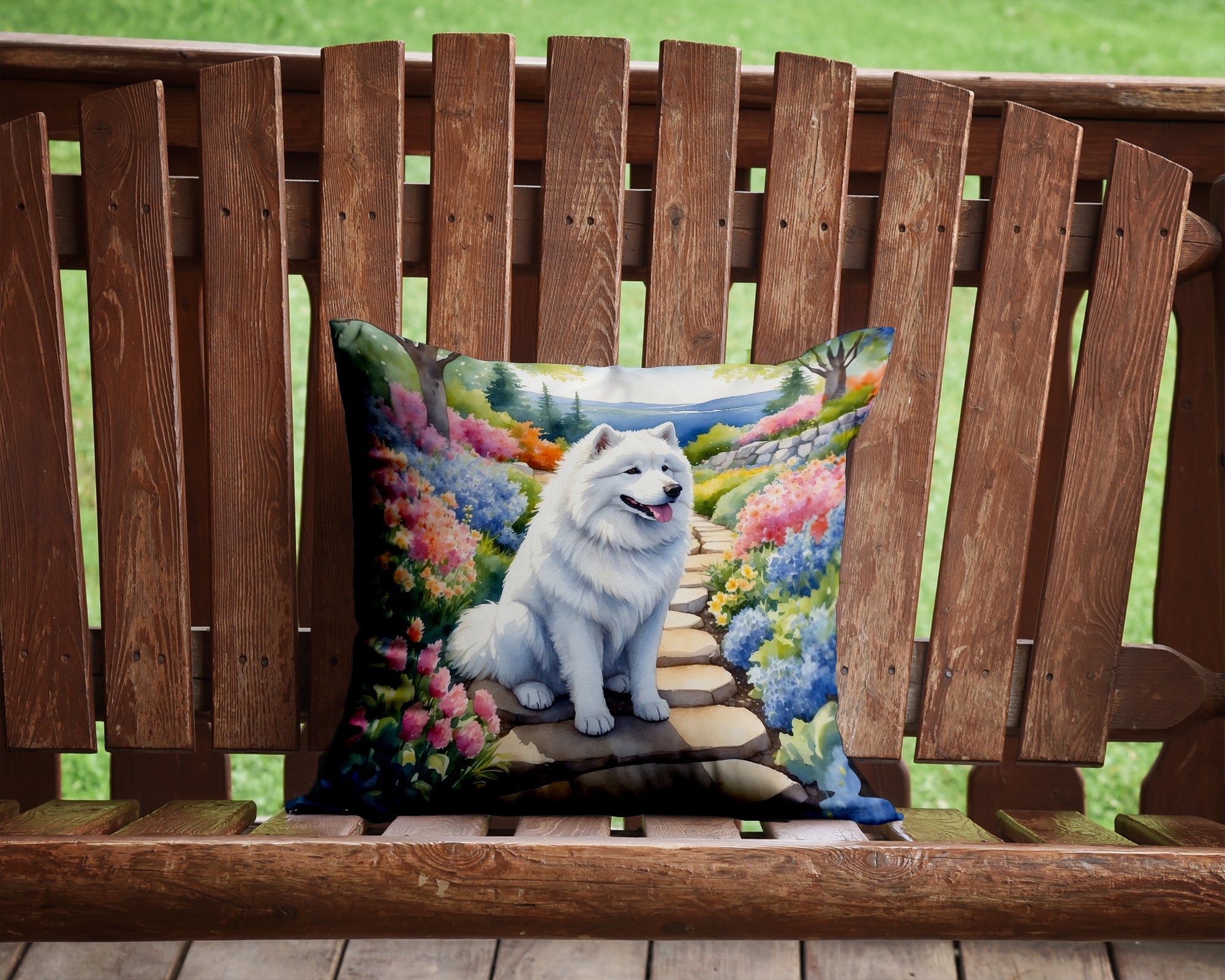 Samoyed Spring Path Throw Pillow