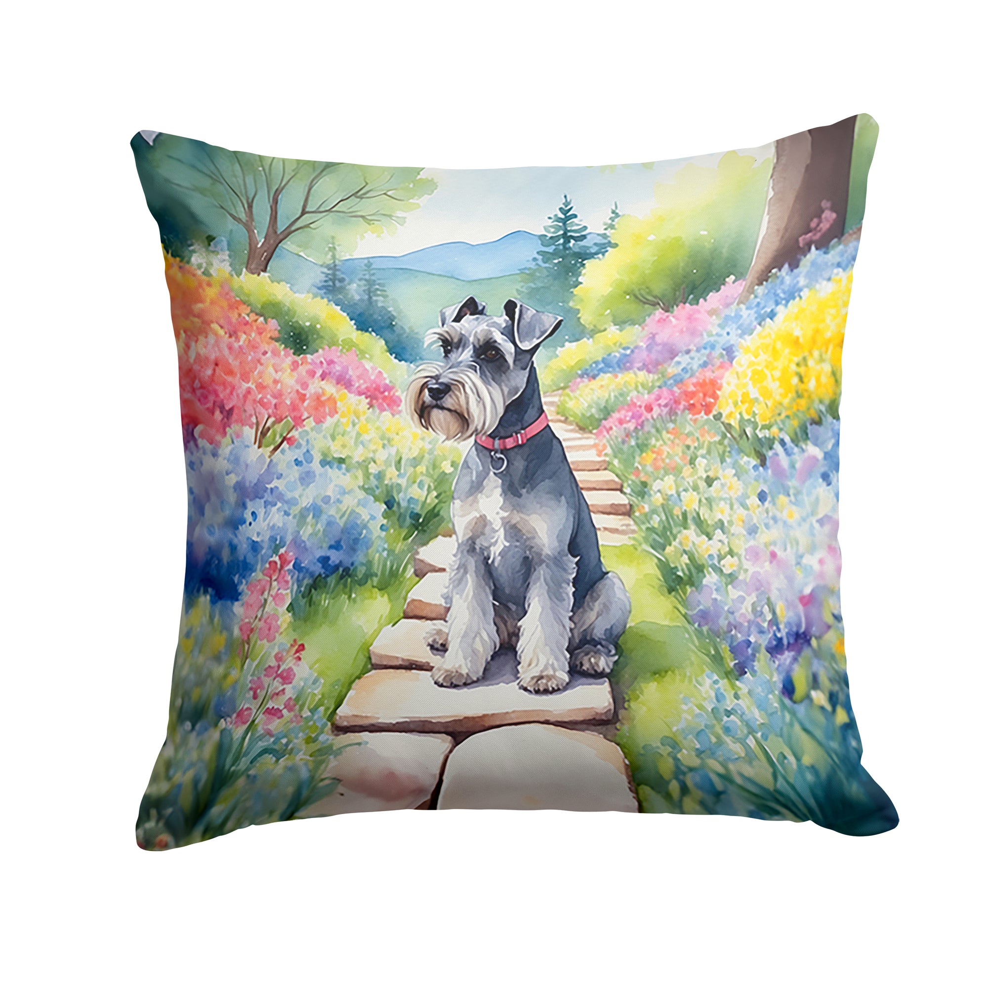 Buy this Schnauzer Spring Path Throw Pillow