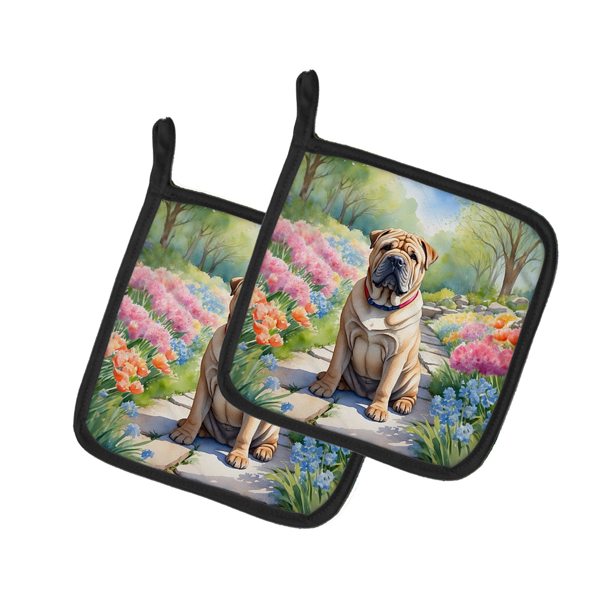 Buy this Shar Pei Spring Path Pair of Pot Holders