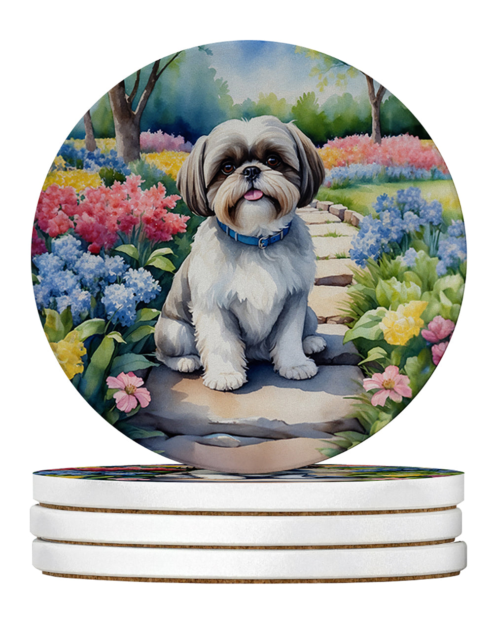 Buy this Shih Tzu Spring Path Large Sandstone Coasters Pack of 4