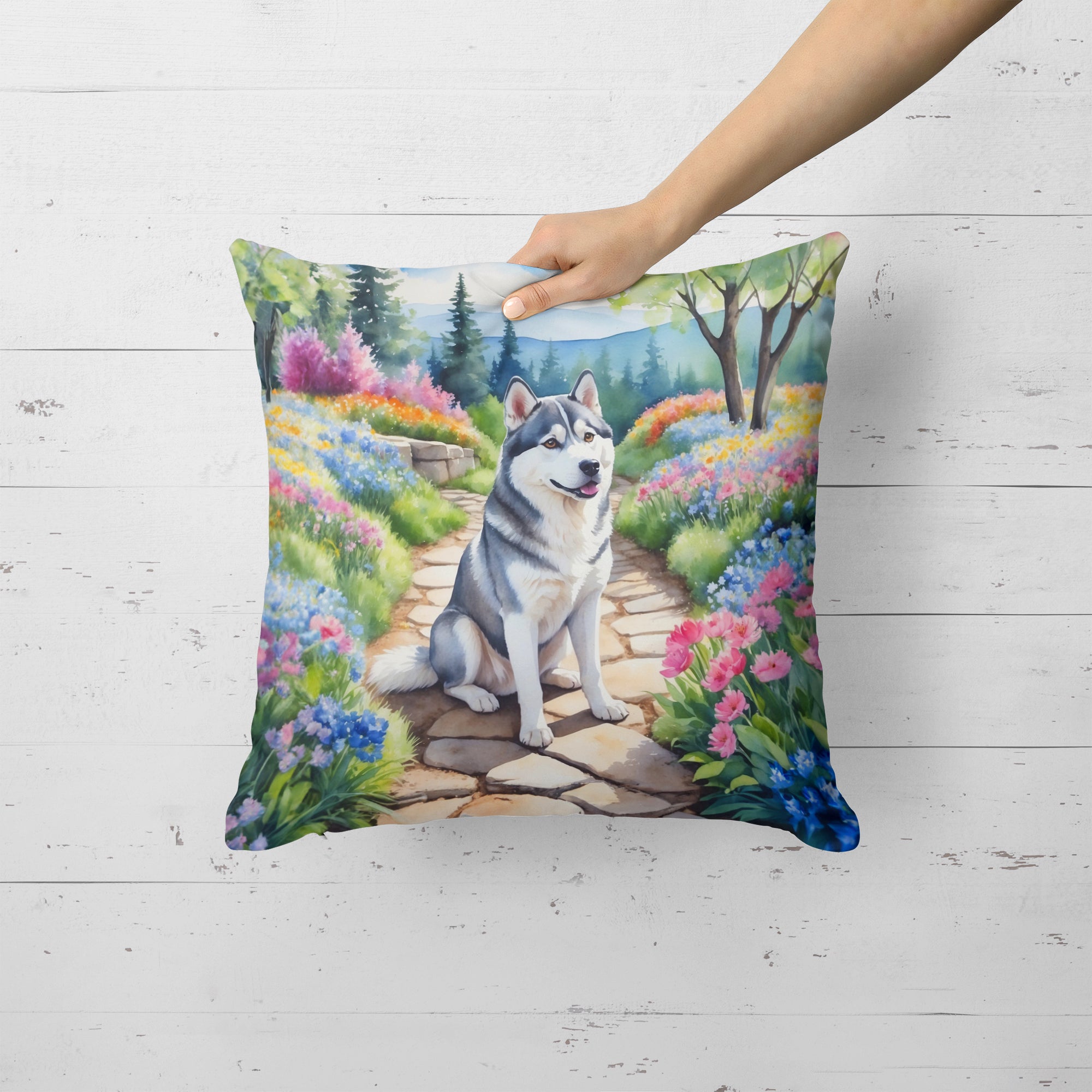 Buy this Siberian Husky Spring Path Throw Pillow