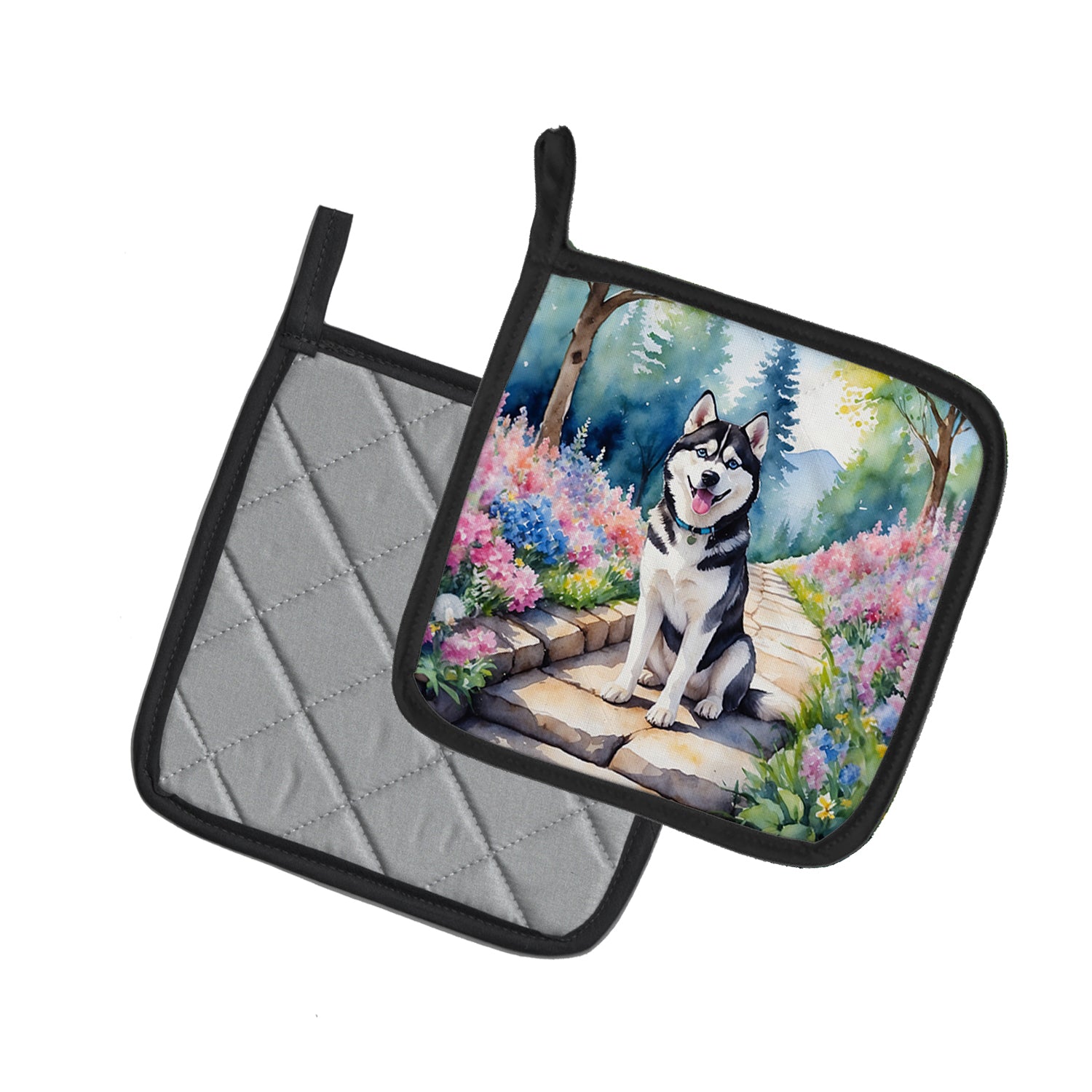 Buy this Siberian Husky Spring Path Pair of Pot Holders