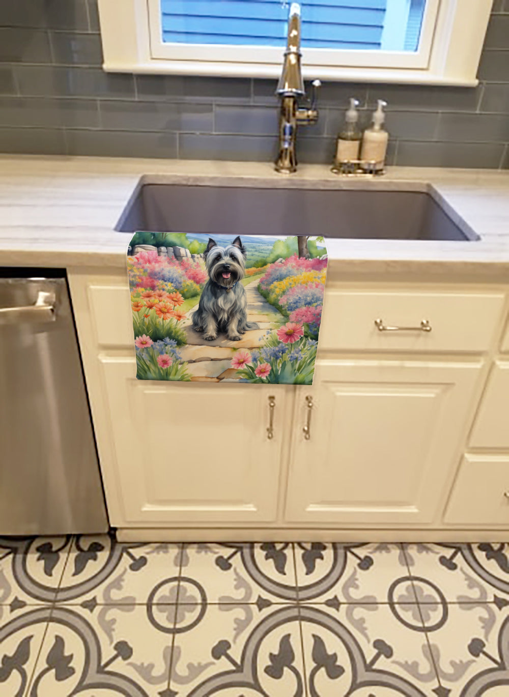Skye Terrier Spring Path Kitchen Towel
