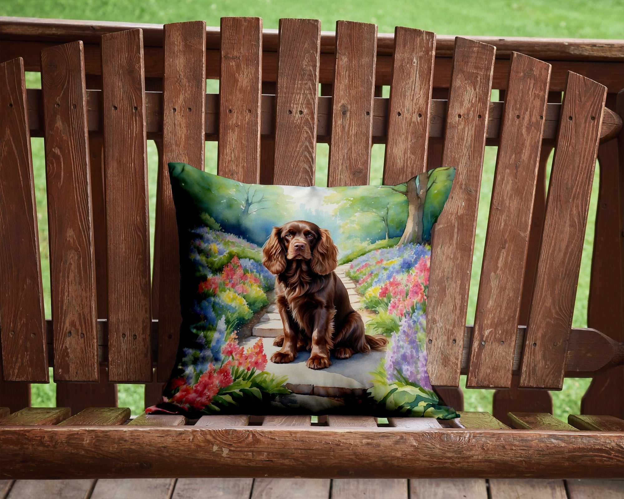 Buy this Sussex Spaniel Spring Path Throw Pillow