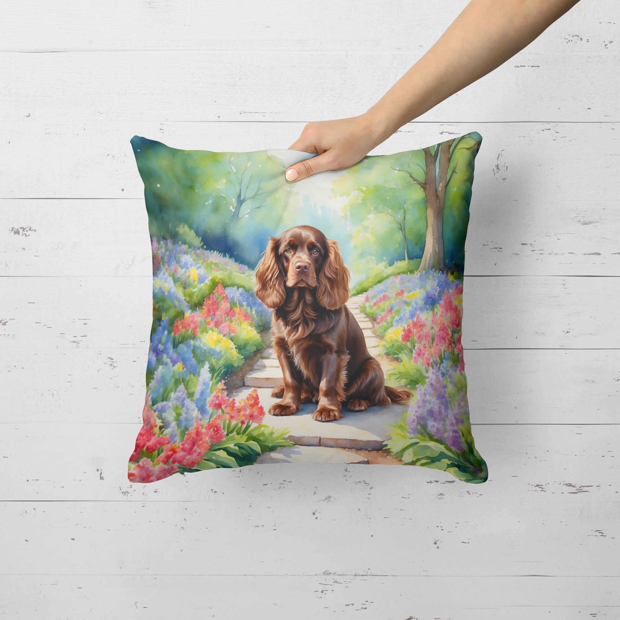 Sussex Spaniel Spring Path Throw Pillow