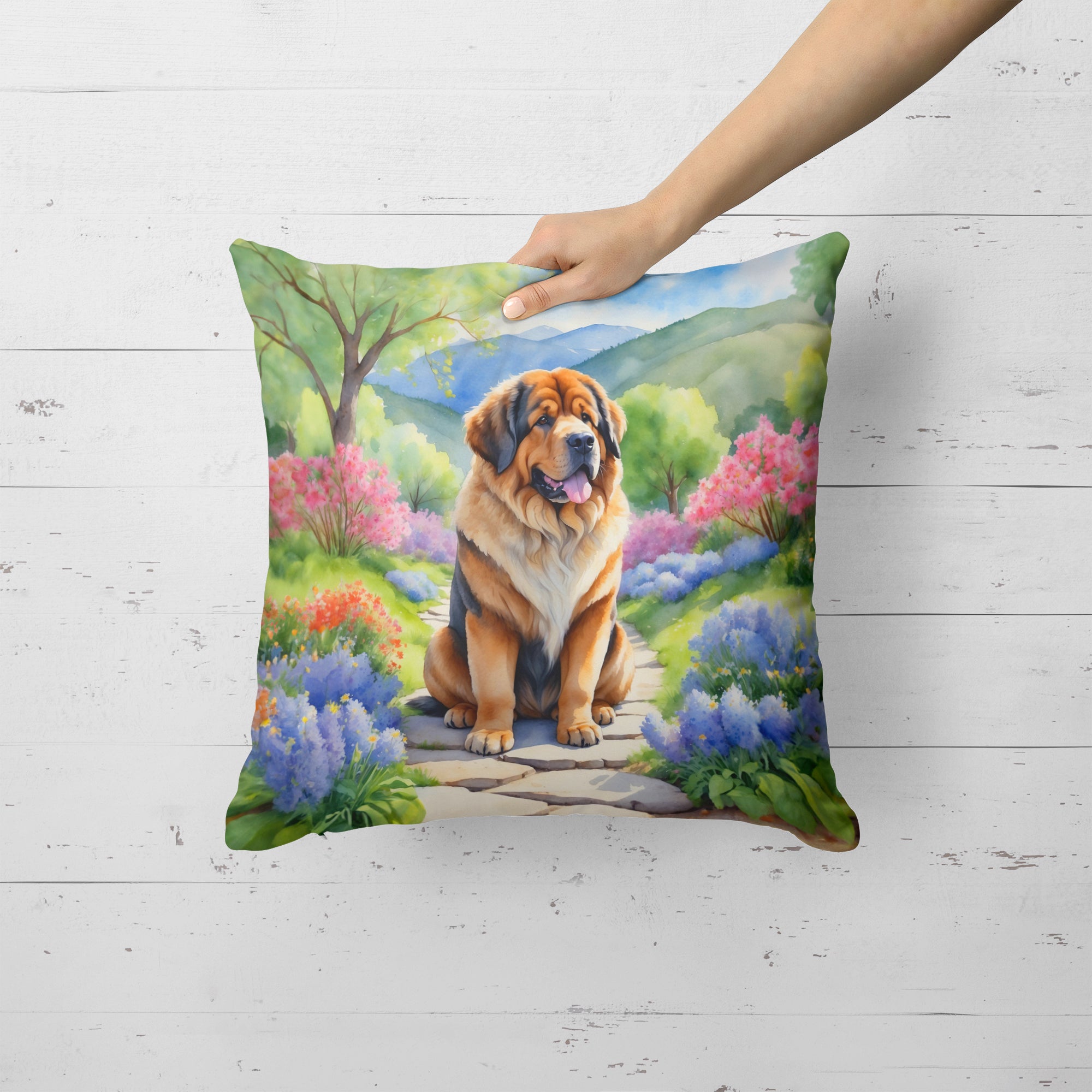 Buy this Tibetan Mastiff Spring Path Throw Pillow