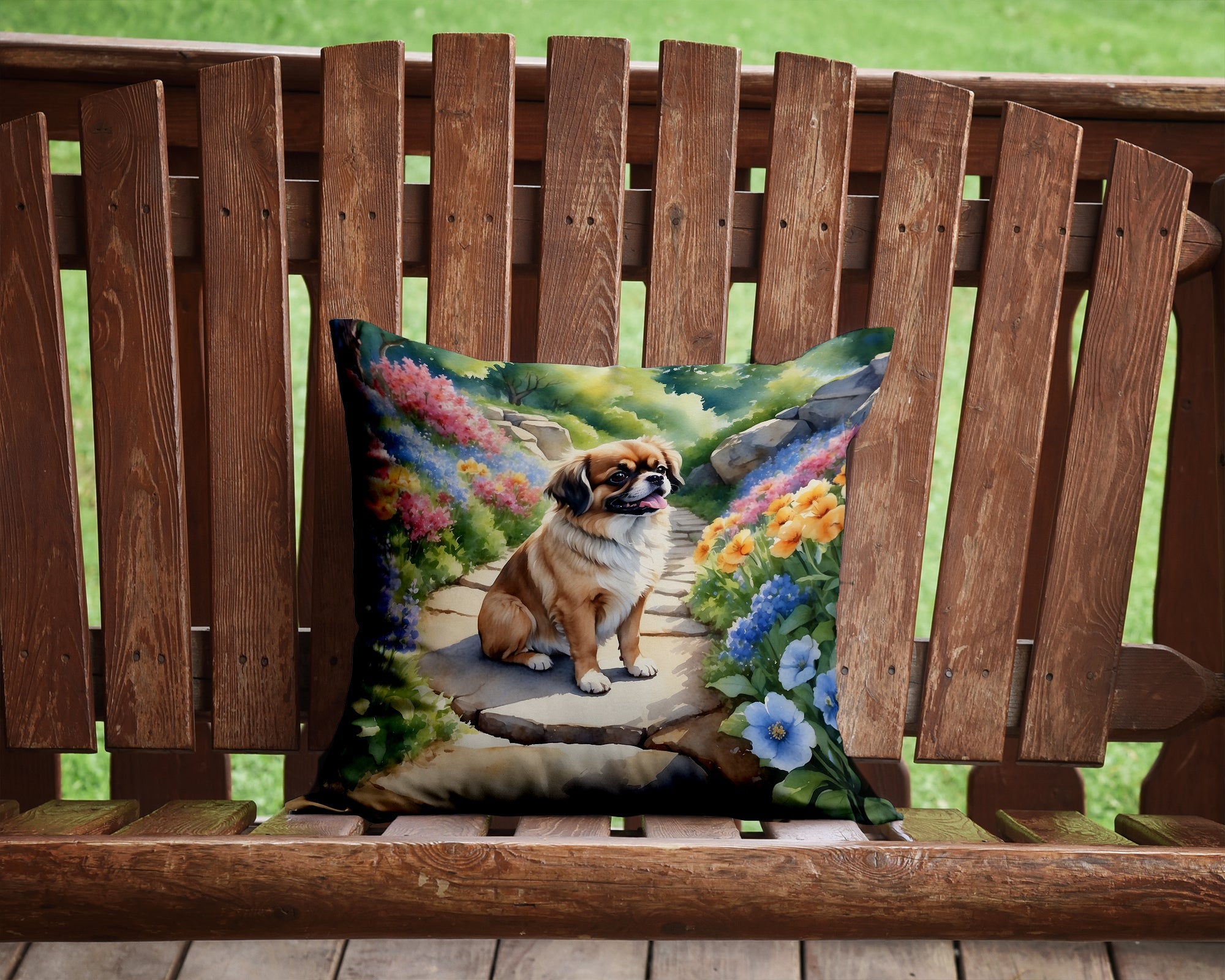 Buy this Tibetan Spaniel Spring Path Throw Pillow