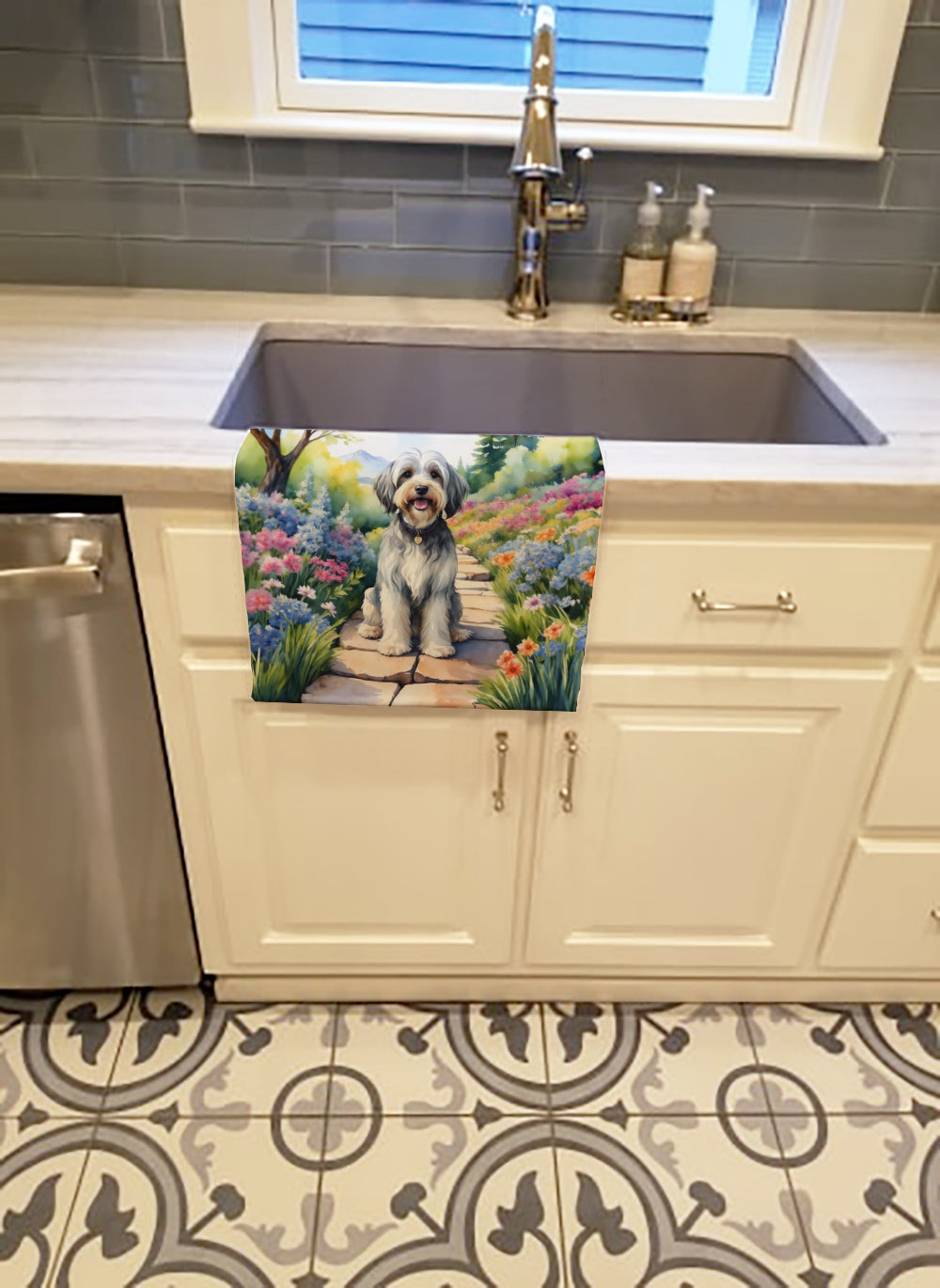 Tibetan Terrier Spring Path Kitchen Towel