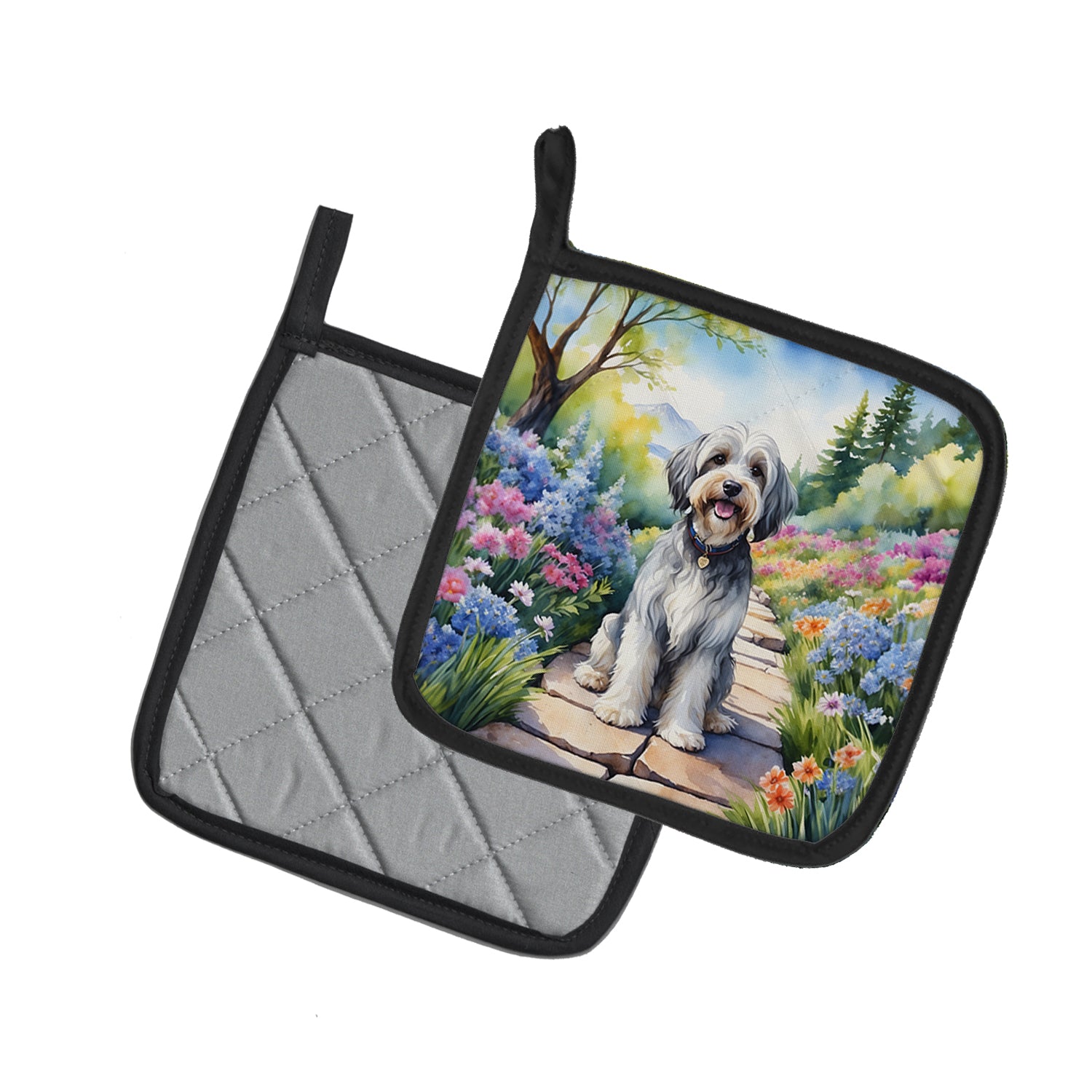 Tibetan Terrier Spring Path Pair of Pot Holders