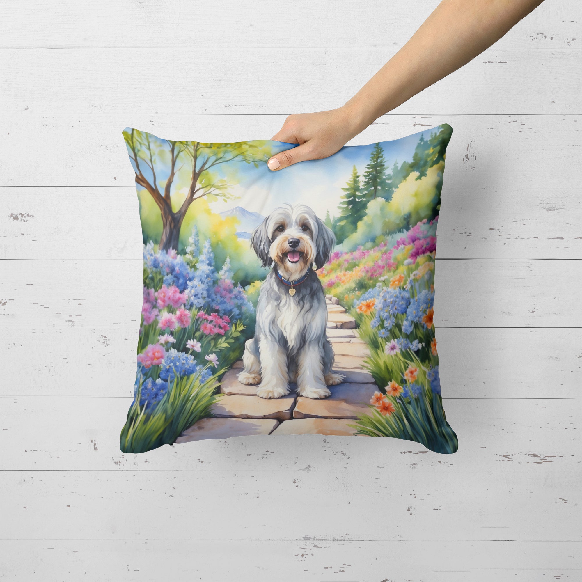 Buy this Tibetan Terrier Spring Path Throw Pillow