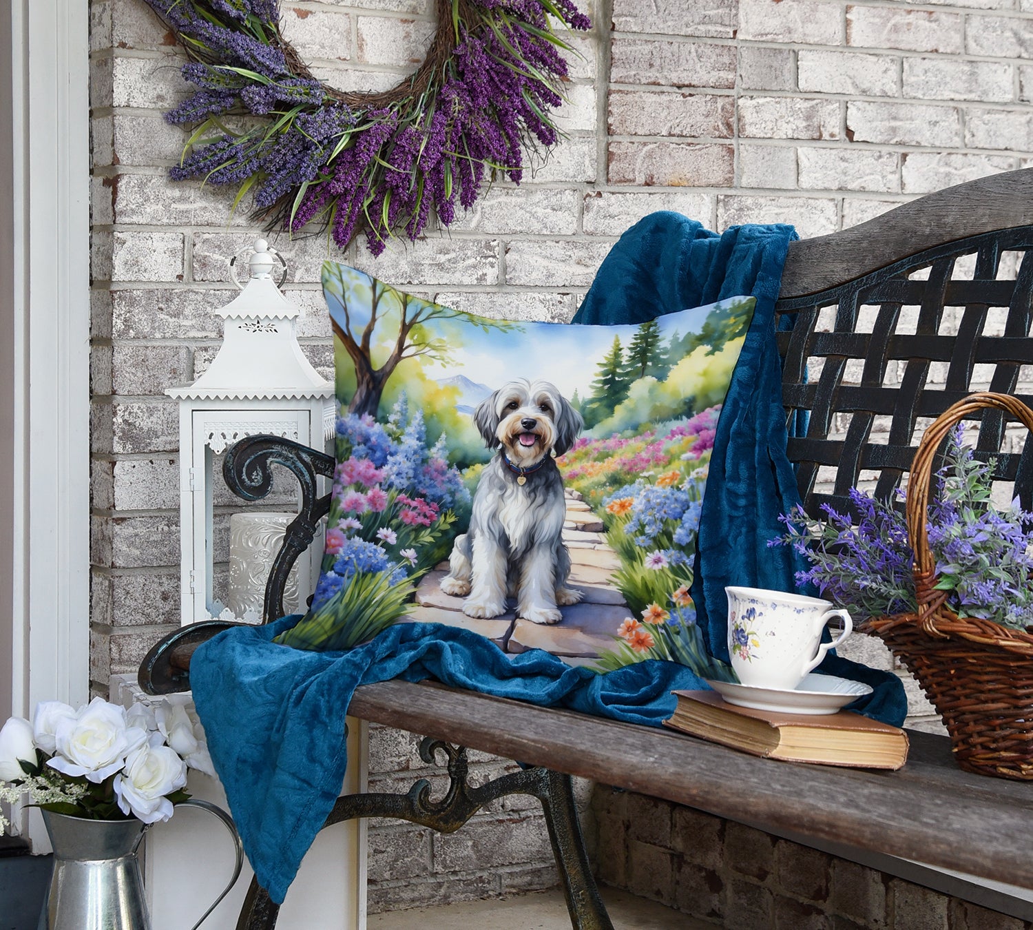 Tibetan Terrier Spring Path Throw Pillow