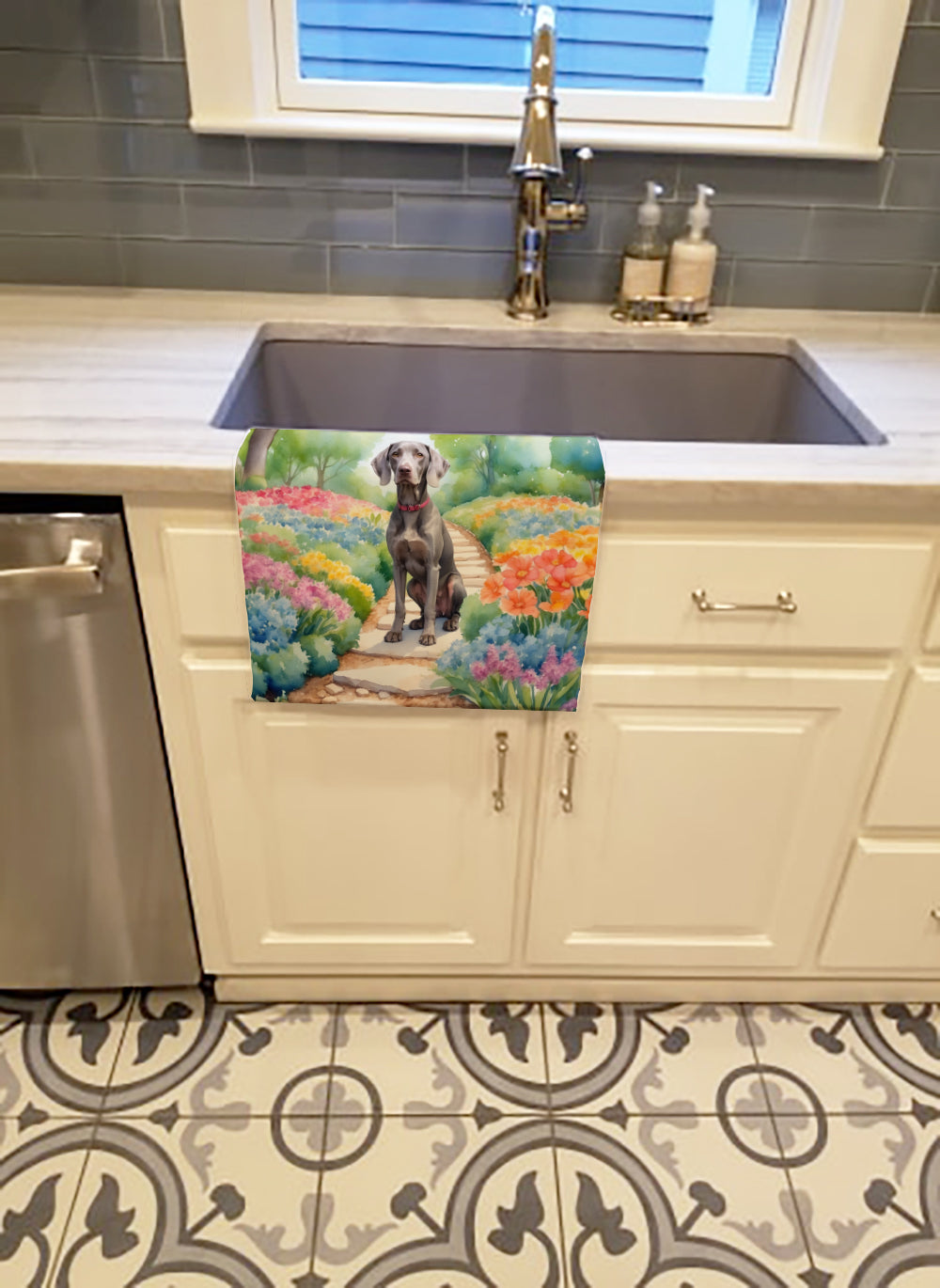 Buy this Weimaraner Spring Path Kitchen Towel