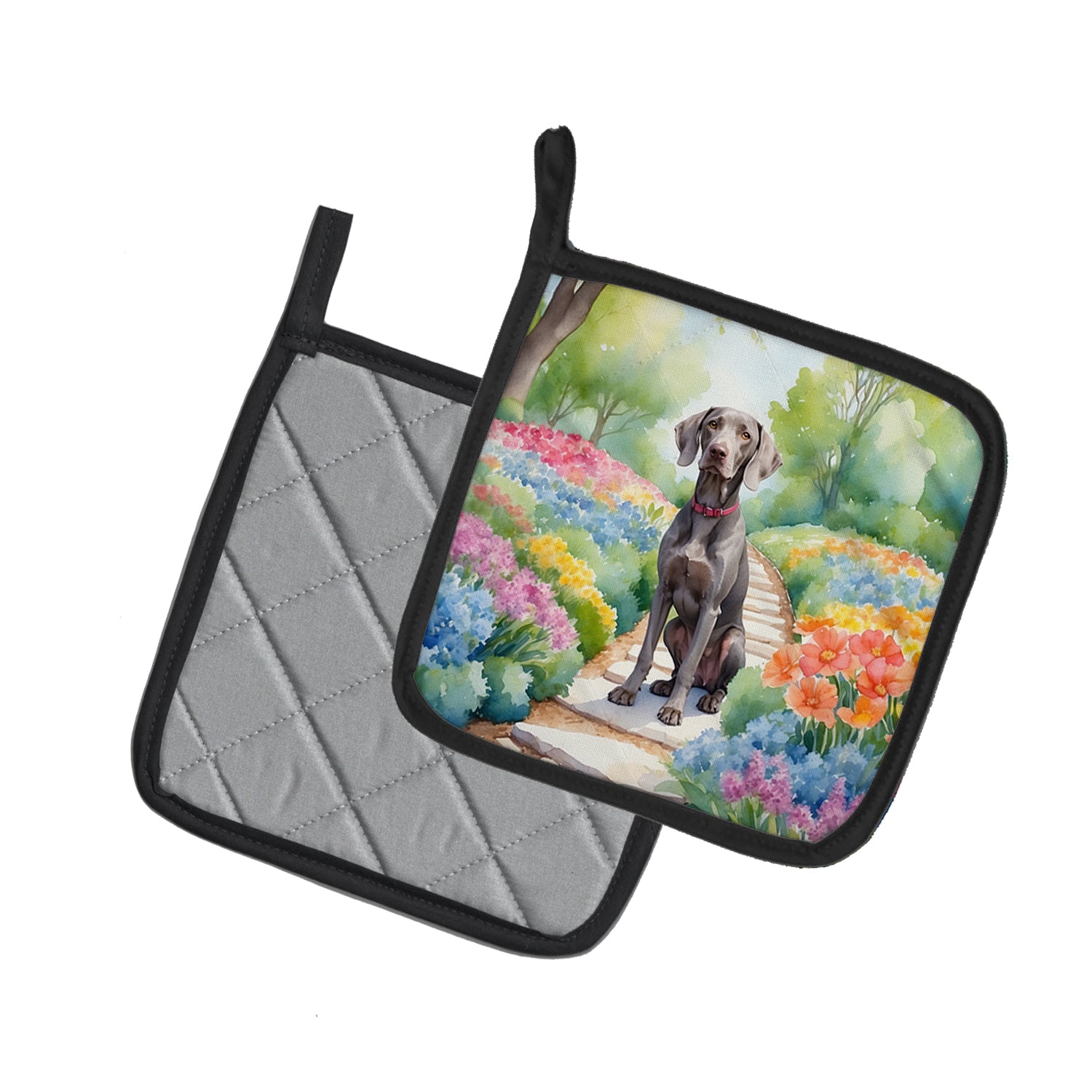 Weimaraner Spring Path Pair of Pot Holders