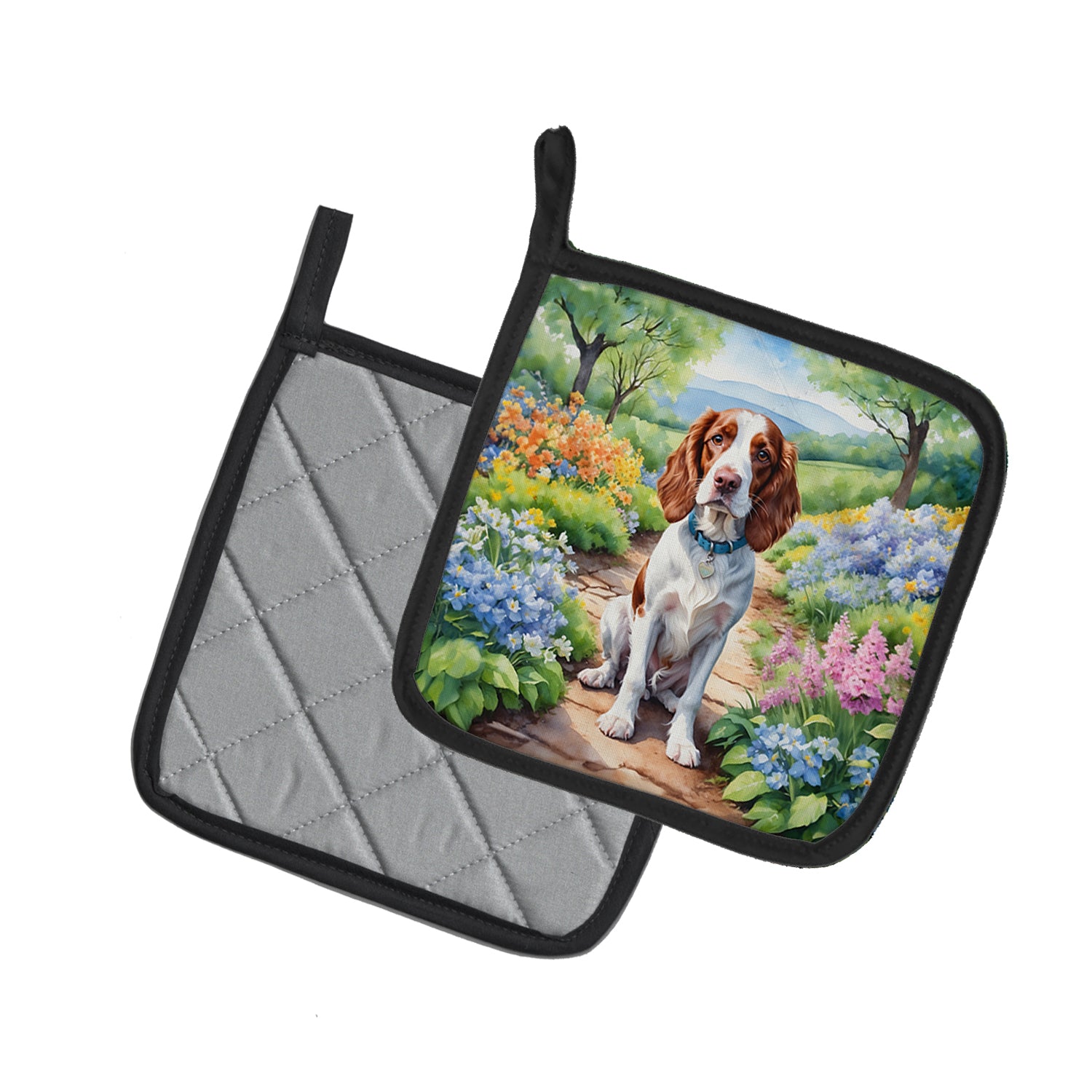 Welsh Springer Spaniel Spring Path Pair of Pot Holders