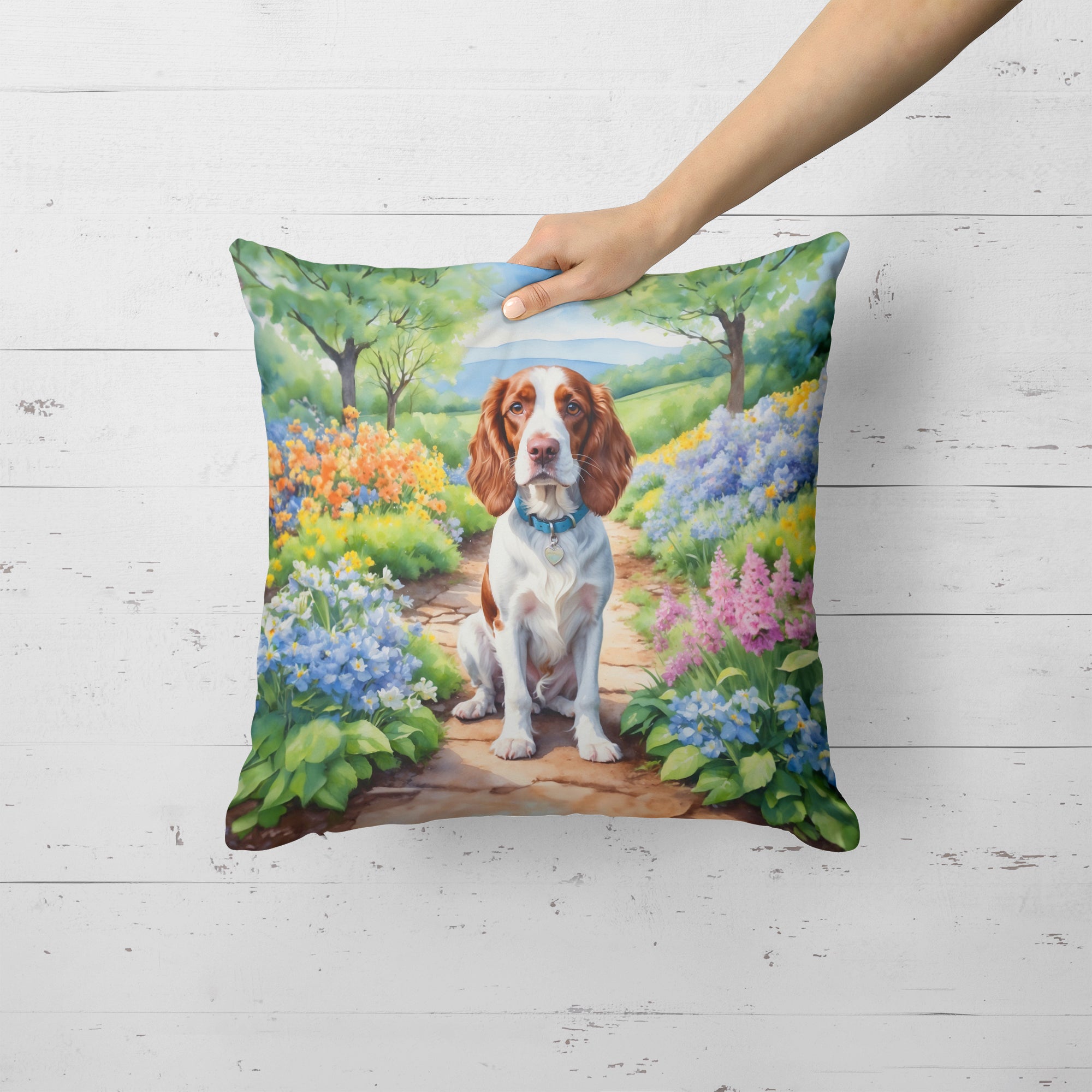 Welsh Springer Spaniel Spring Path Throw Pillow