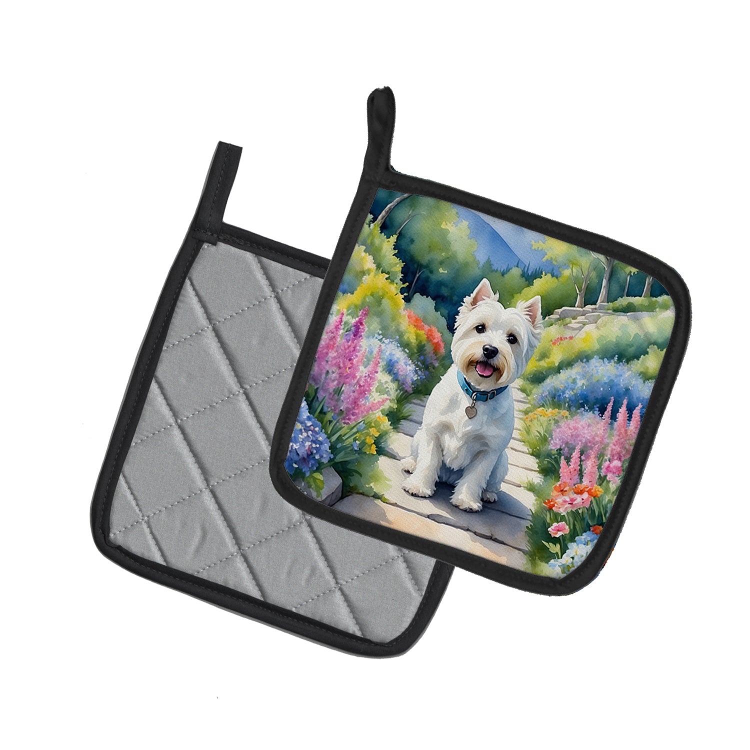 Buy this Westie Spring Path Pair of Pot Holders