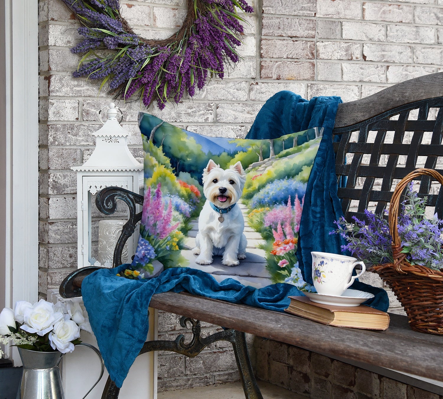 Westie Spring Path Throw Pillow