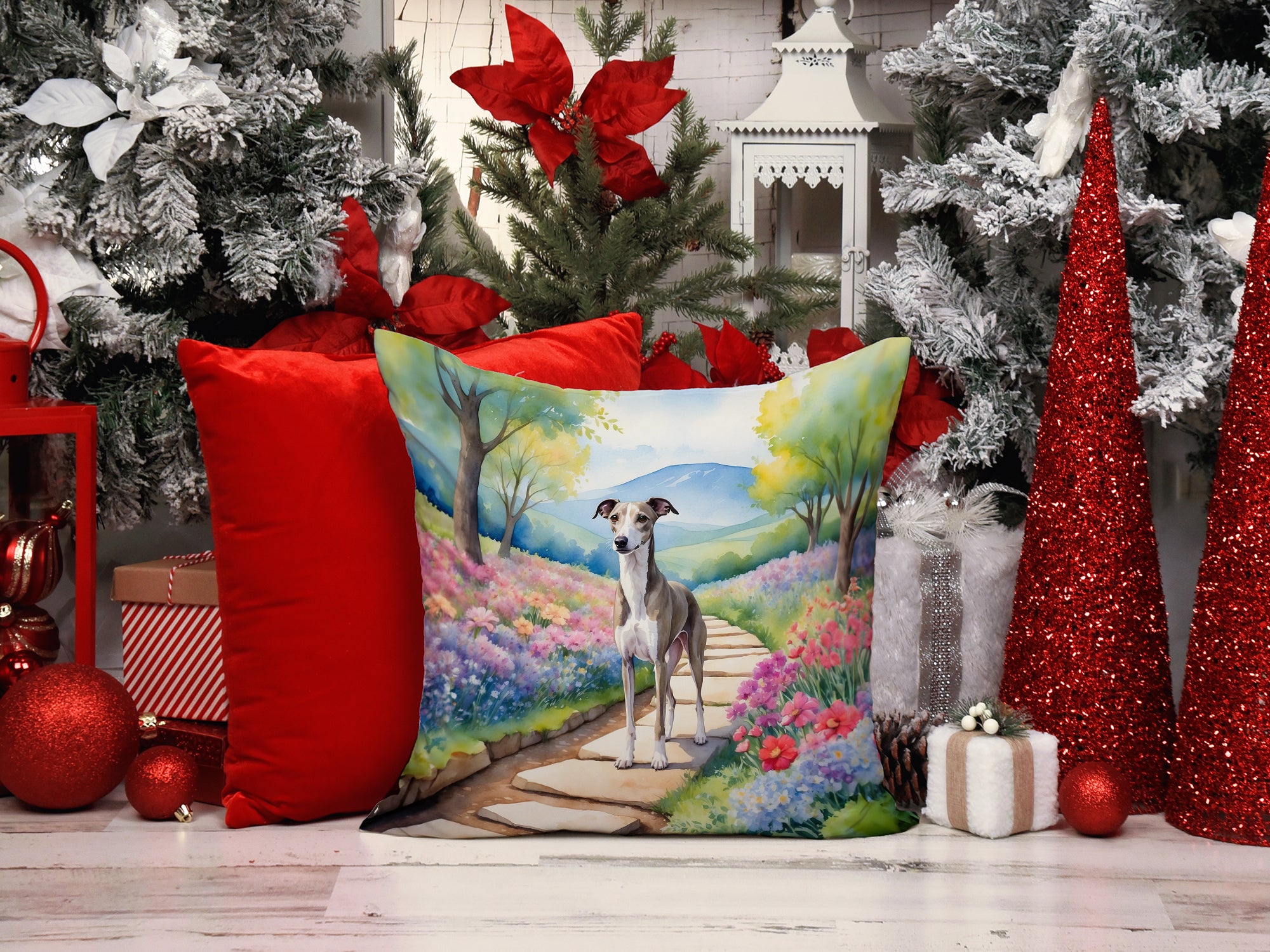 Whippet Spring Path Throw Pillow