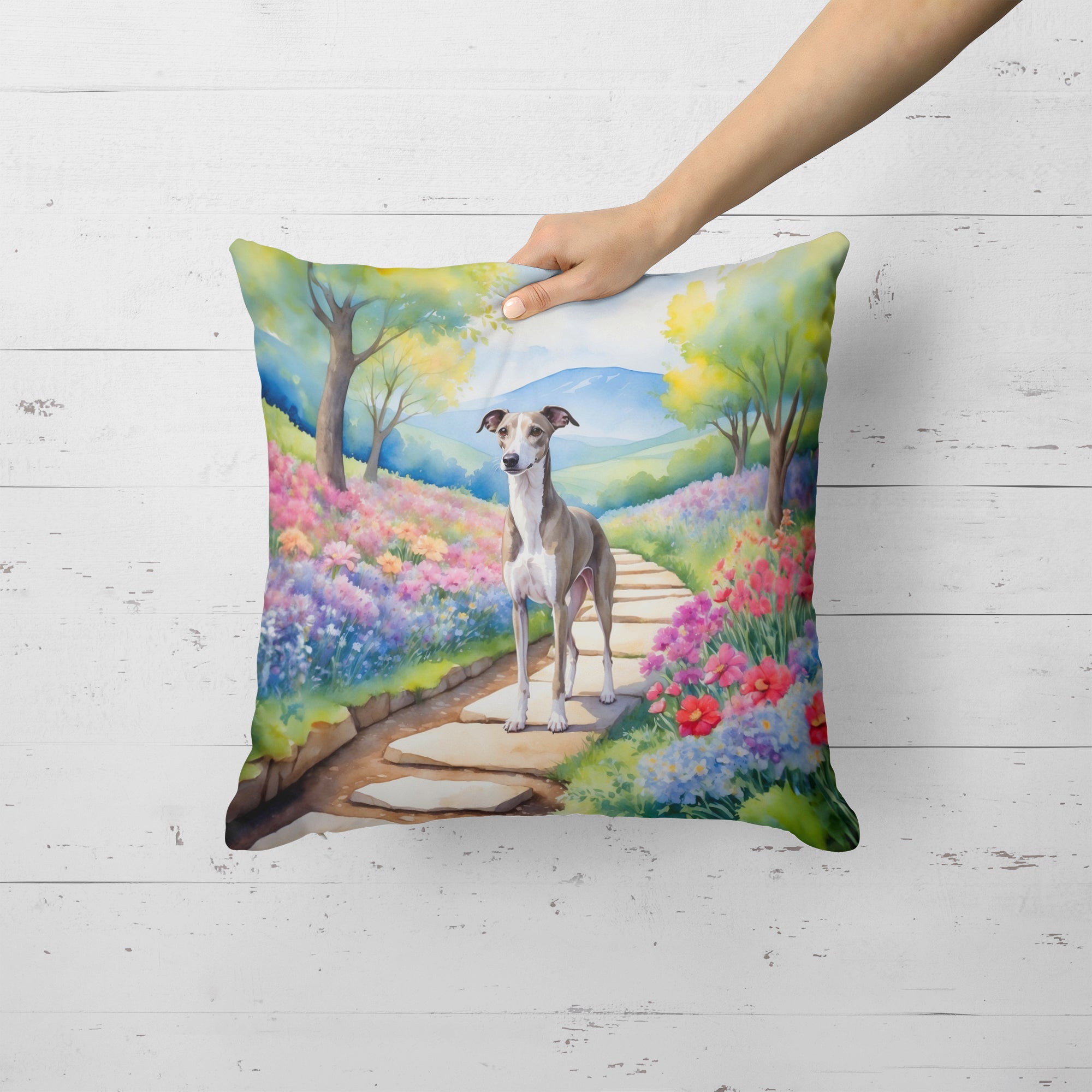 Whippet Spring Path Throw Pillow