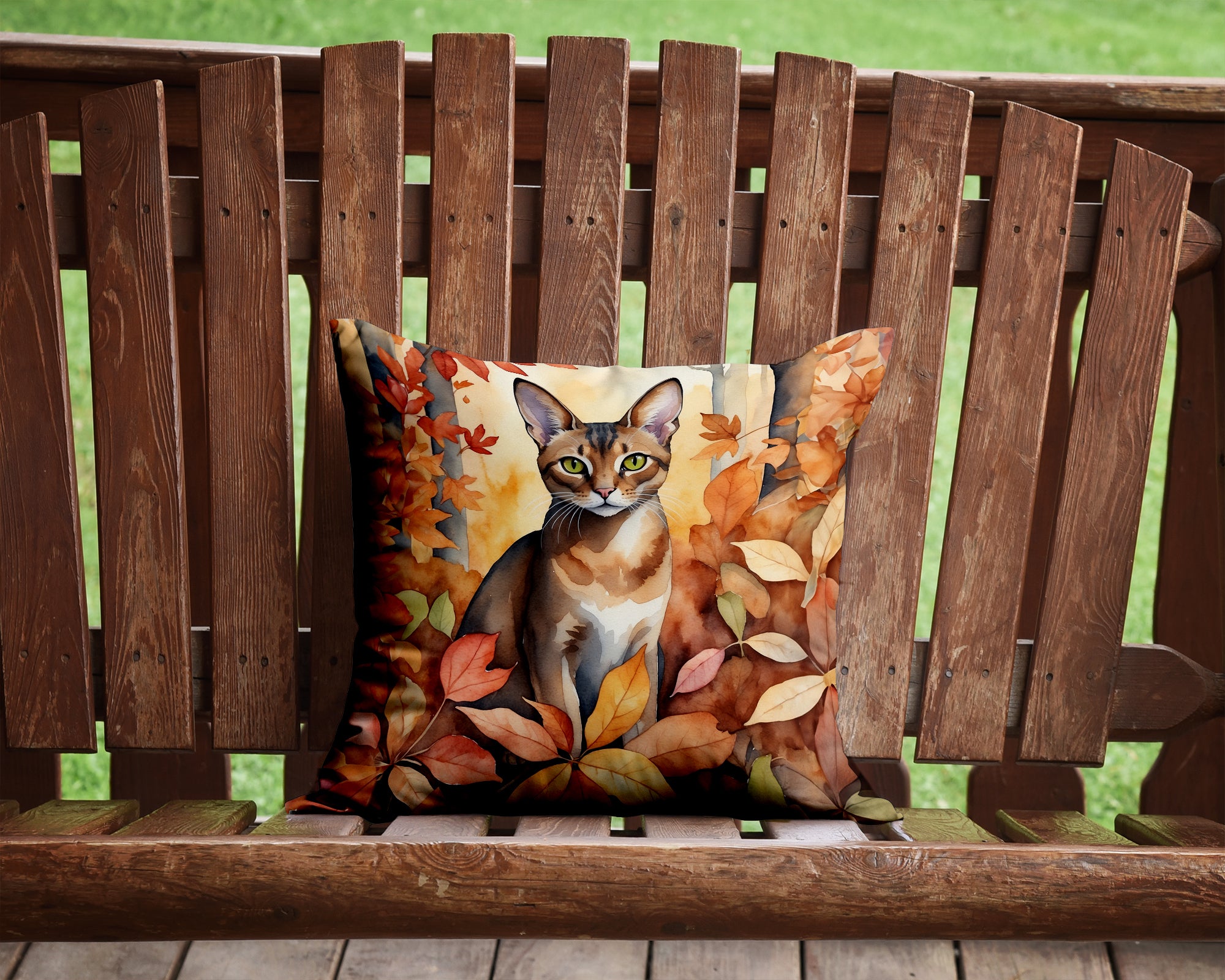 Buy this Abyssinian Cat in Fall Leaves Throw Pillow