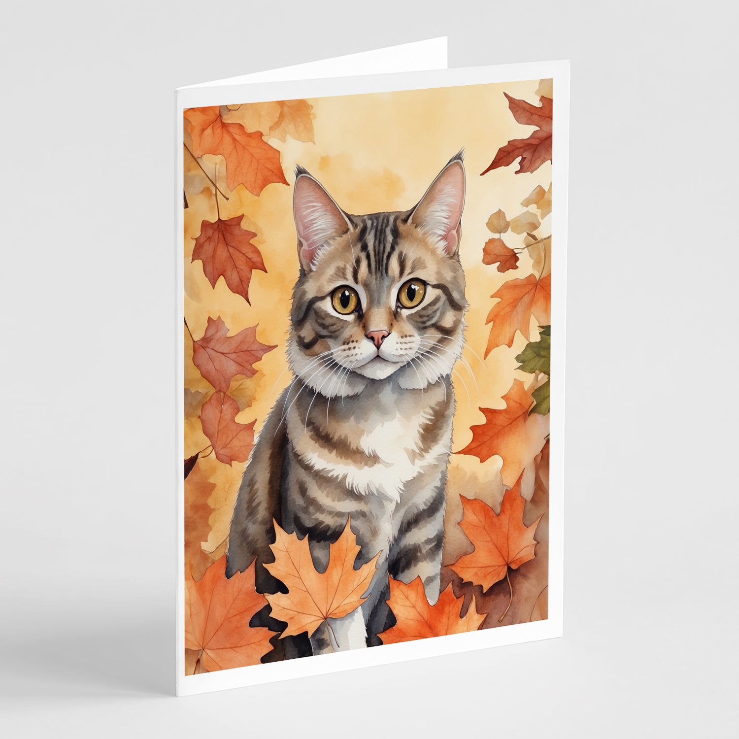 Buy this American Bobtail Cat in Fall Leaves Greeting Cards Pack of 8