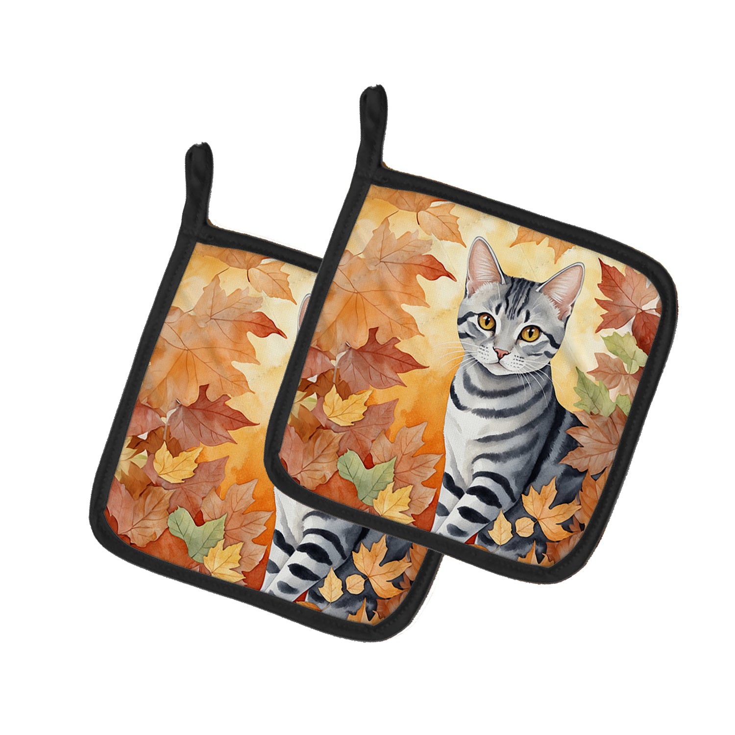 Buy this American Shorthair Cat in Fall Leaves Pair of Pot Holders