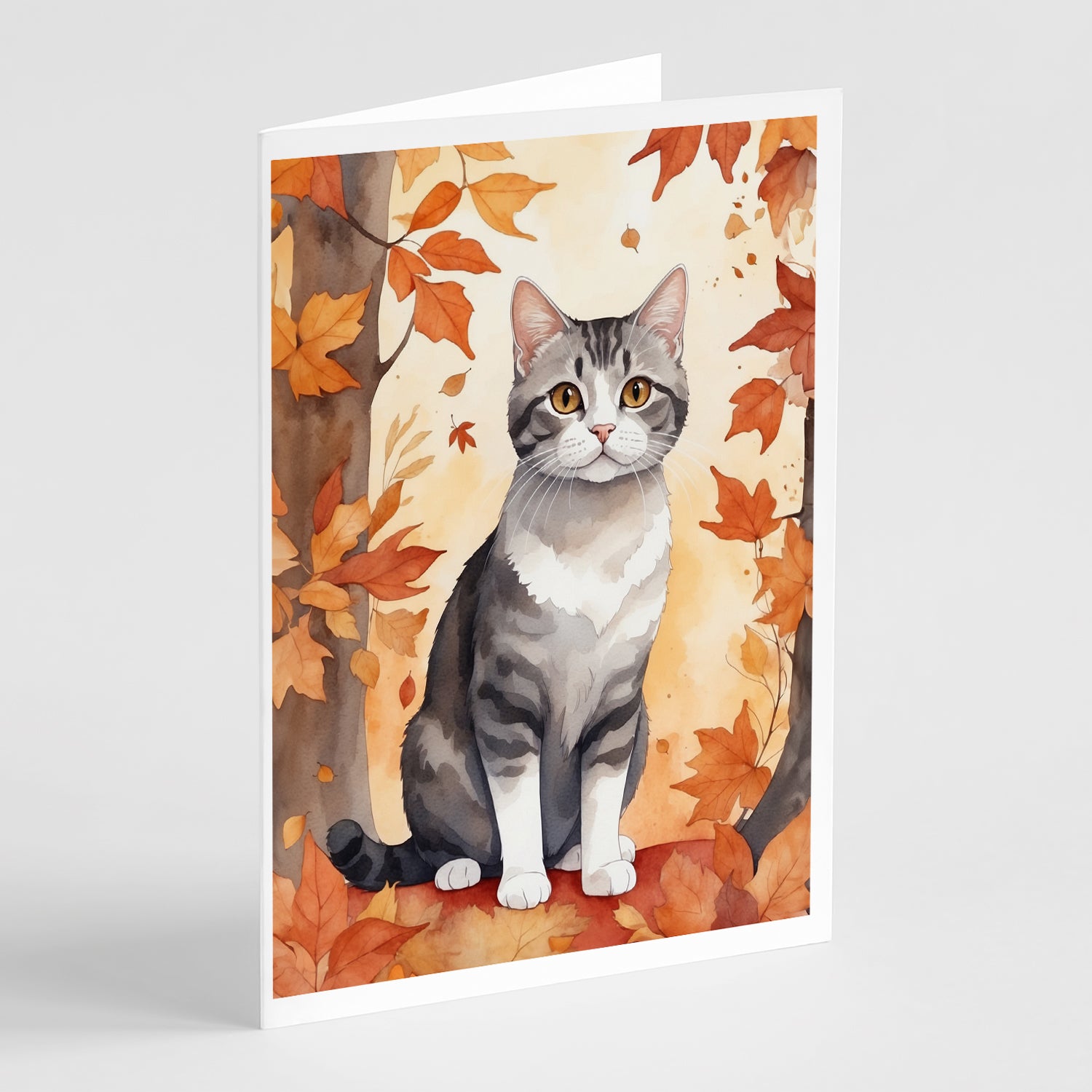 Buy this American Wirehair Cat in Fall Leaves Greeting Cards Pack of 8