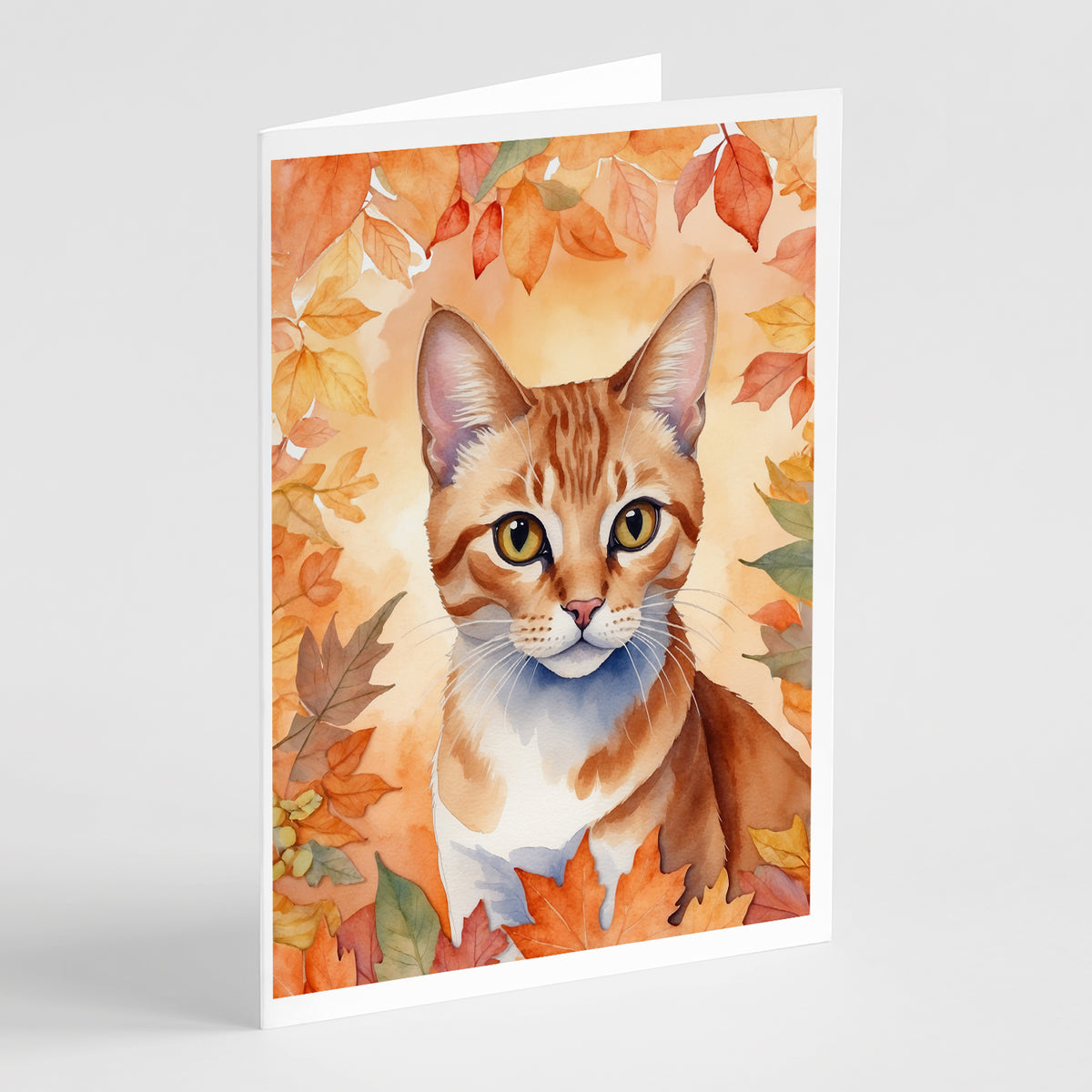 Buy this Arabian Mau Cat in Fall Leaves Greeting Cards Pack of 8