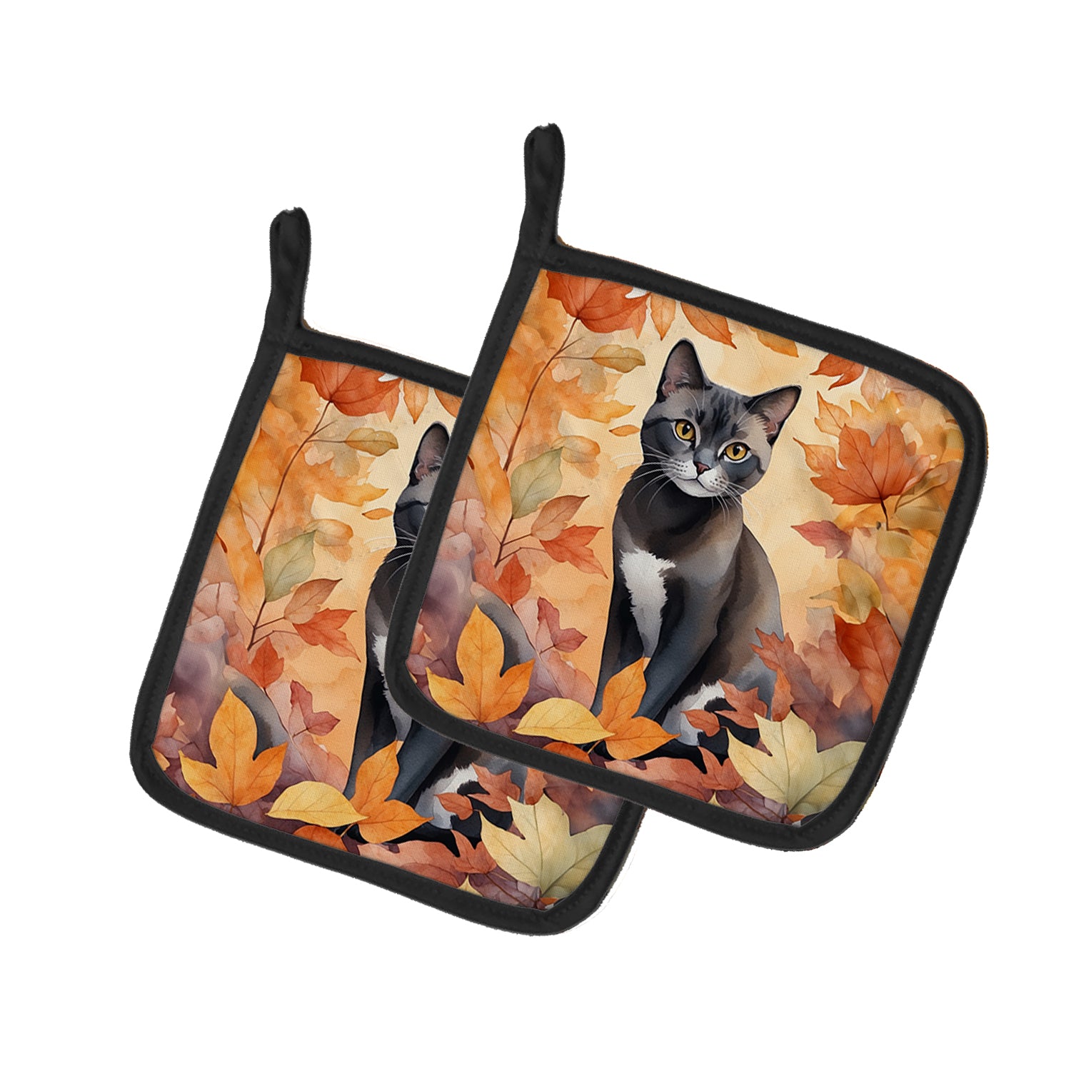 Buy this Asian Cat in Fall Leaves Pair of Pot Holders