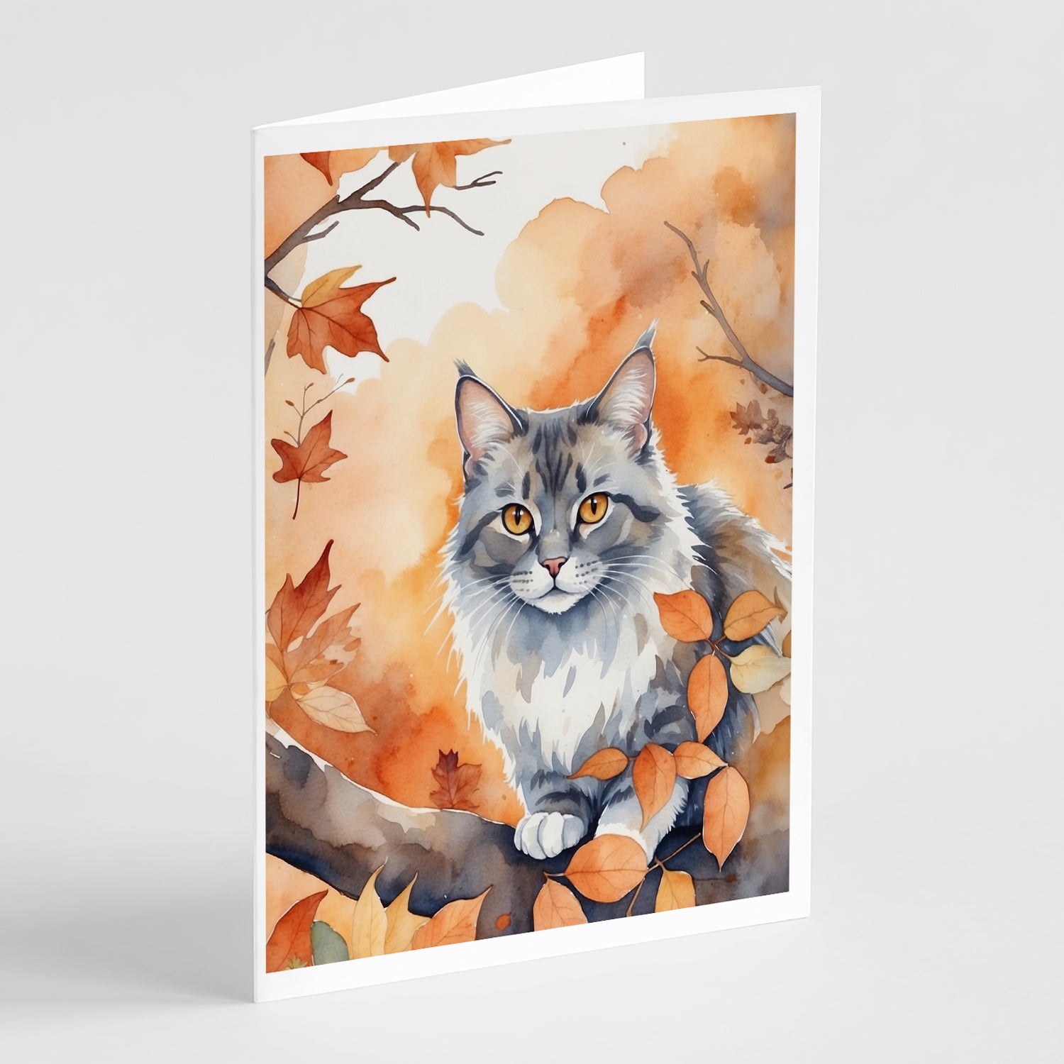 Buy this Australian Mist Cat in Fall Leaves Greeting Cards Pack of 8