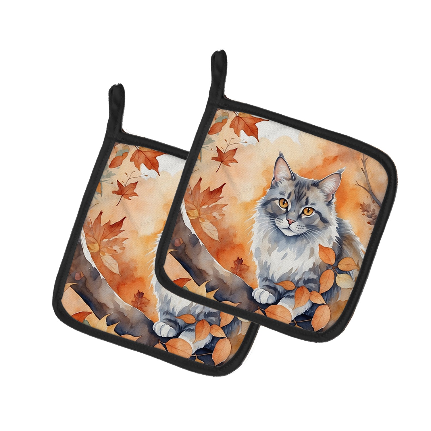 Buy this Australian Mist Cat in Fall Leaves Pair of Pot Holders