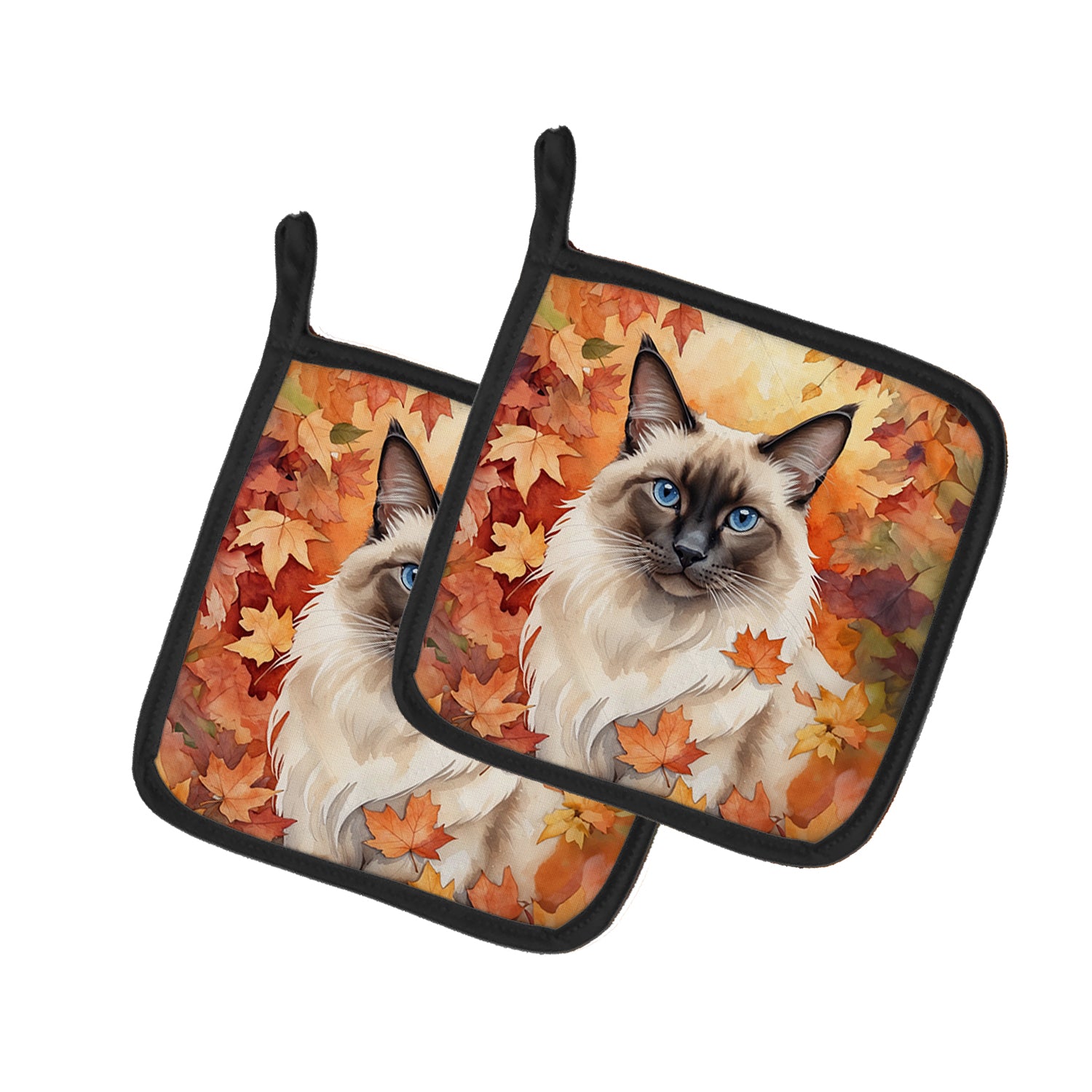 Buy this Balinese Cat in Fall Leaves Pair of Pot Holders