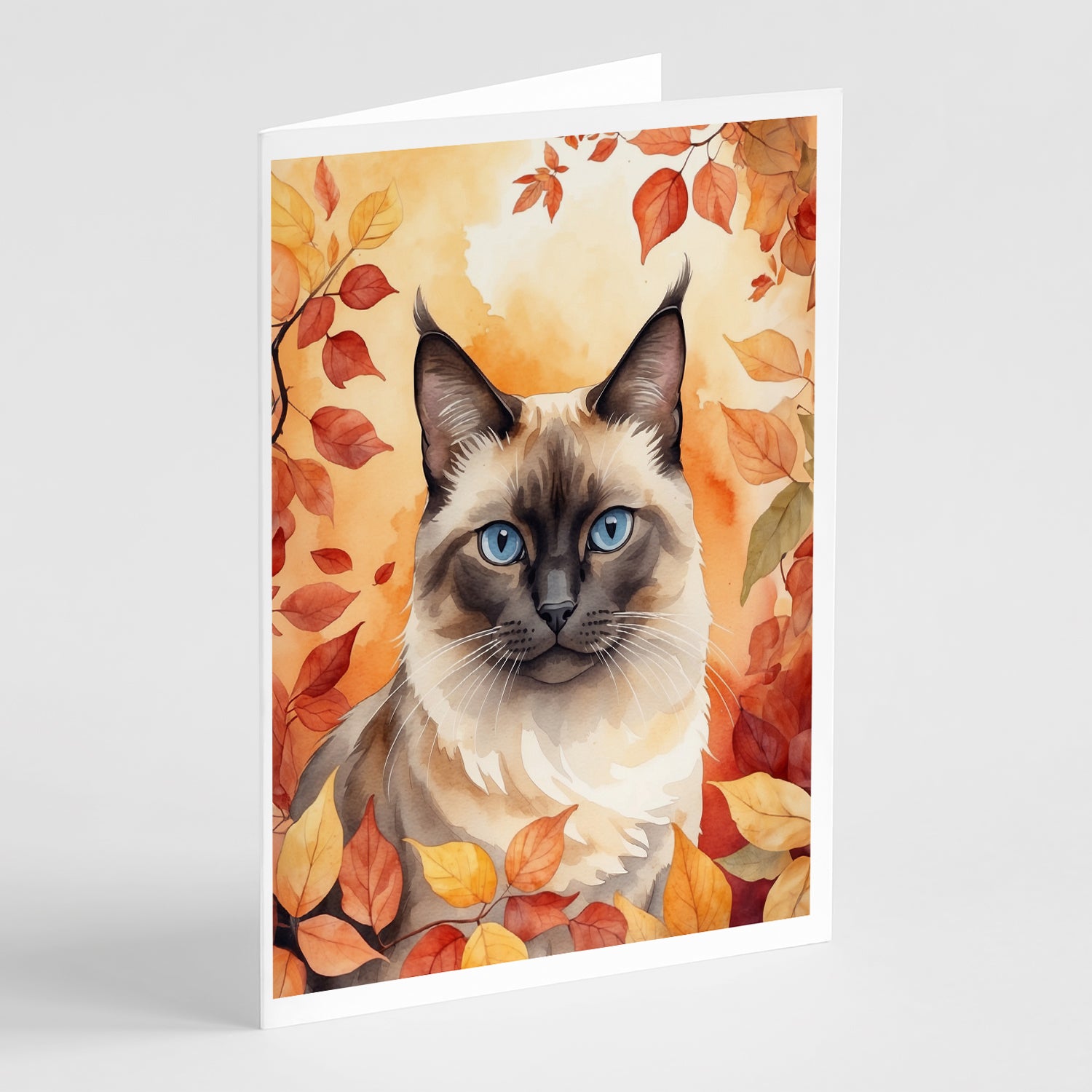 Buy this Birman Cat in Fall Leaves Greeting Cards Pack of 8