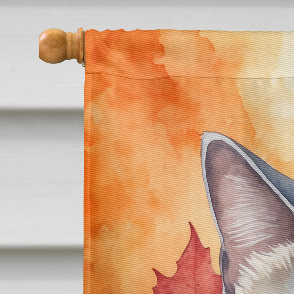 British Shorthair Cat in Fall Leaves House Flag