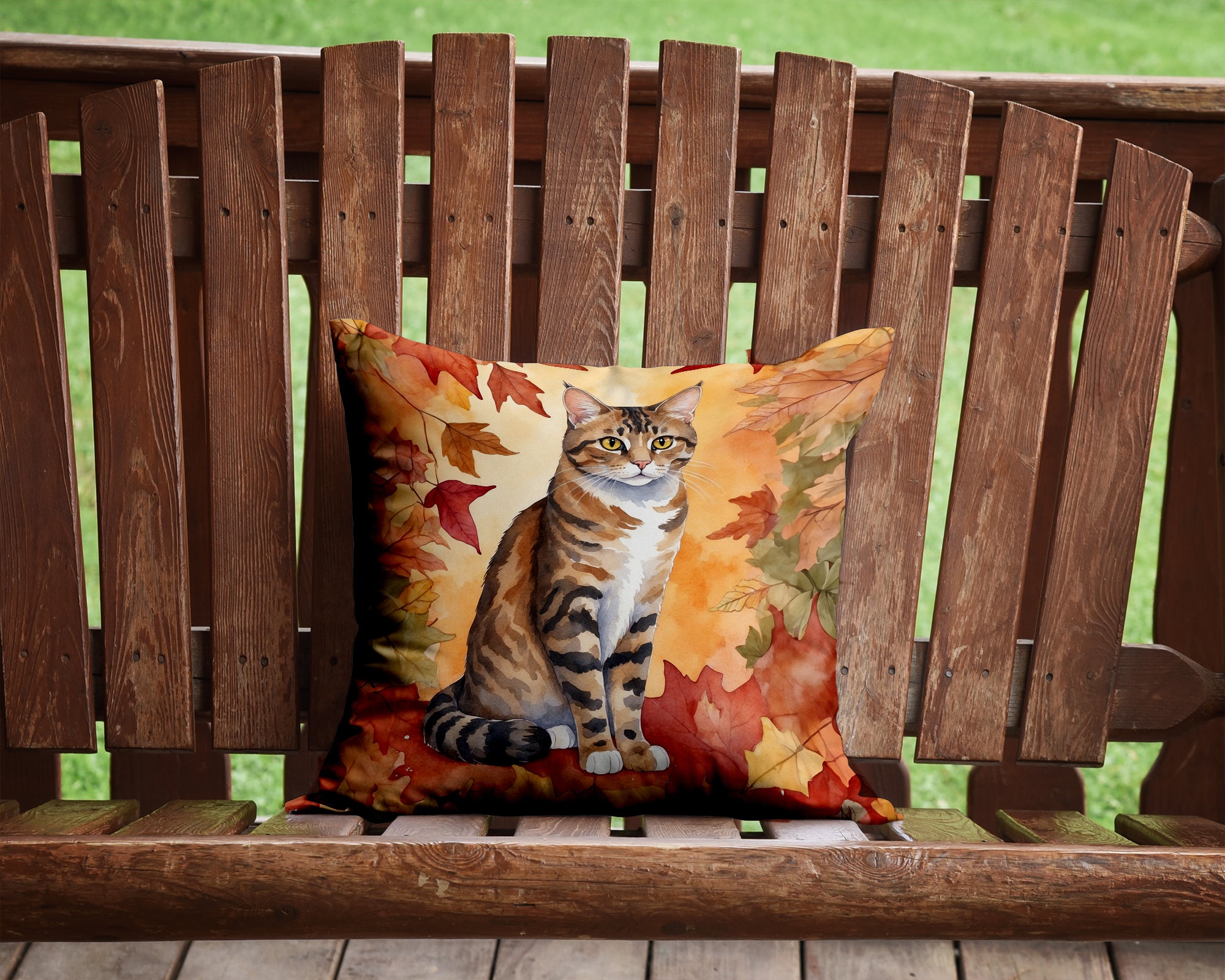 Buy this California Spangled Cat in Fall Leaves Throw Pillow