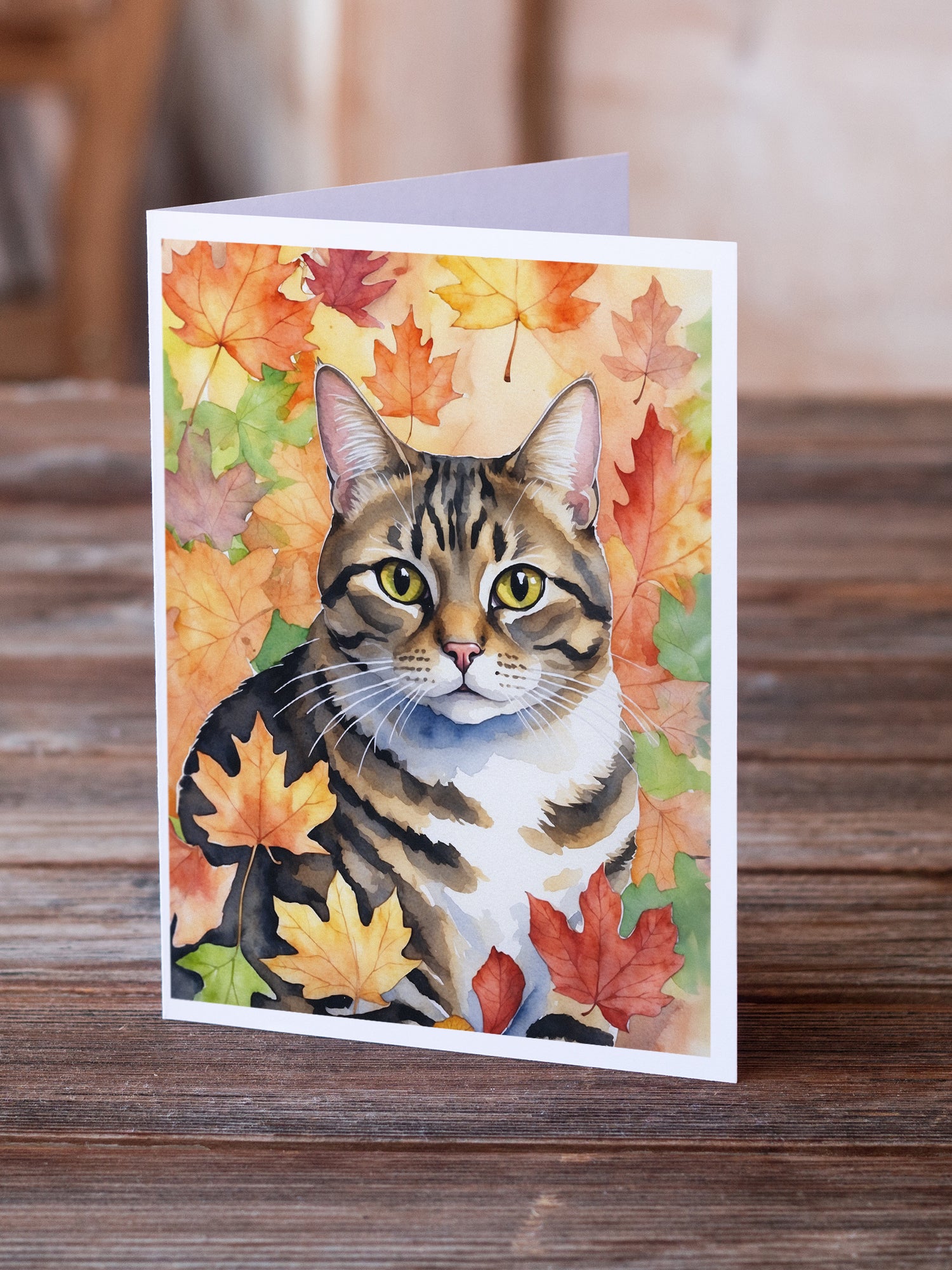 Buy this California Spangled Cat in Fall Leaves Greeting Cards Pack of 8