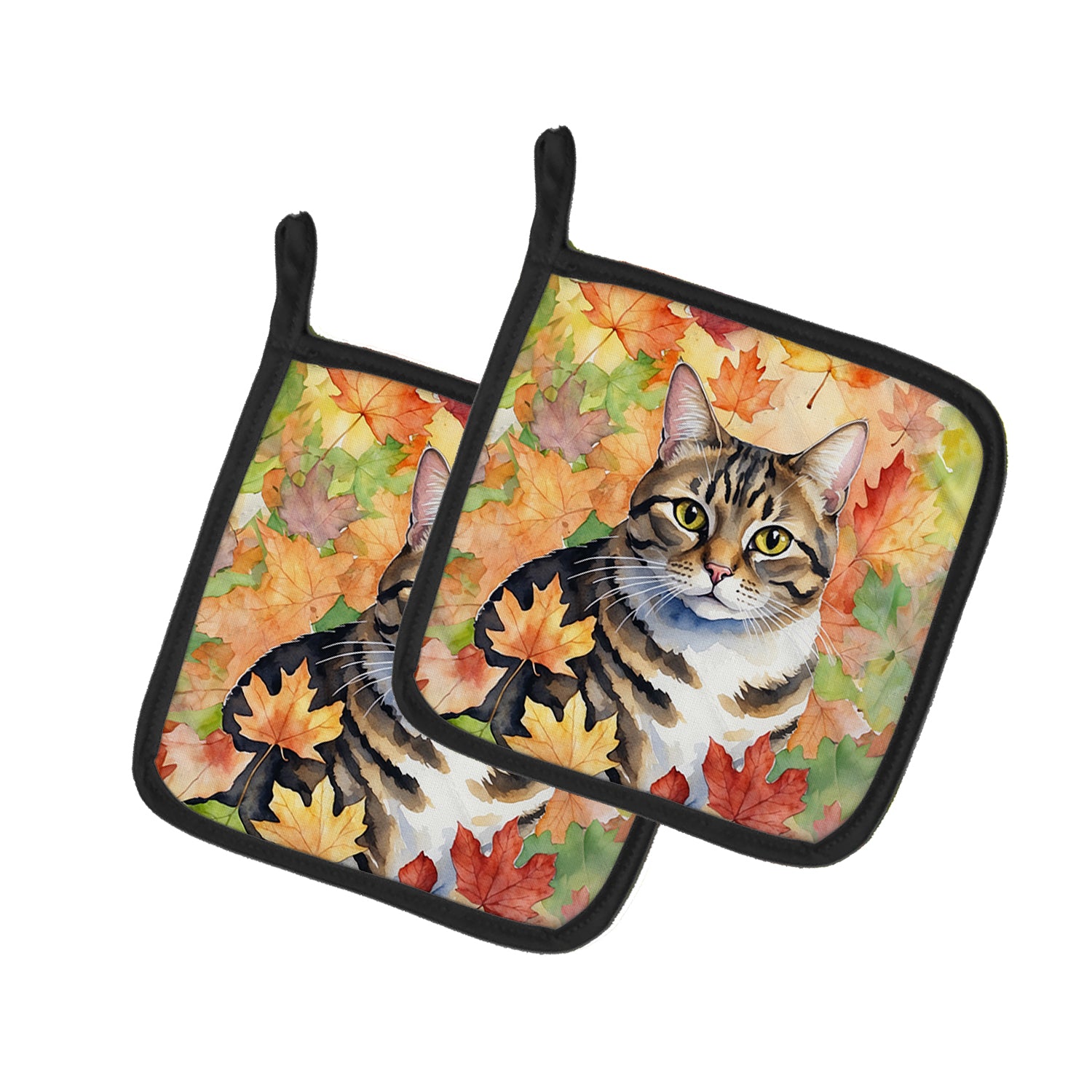 Buy this California Spangled Cat in Fall Leaves Pair of Pot Holders