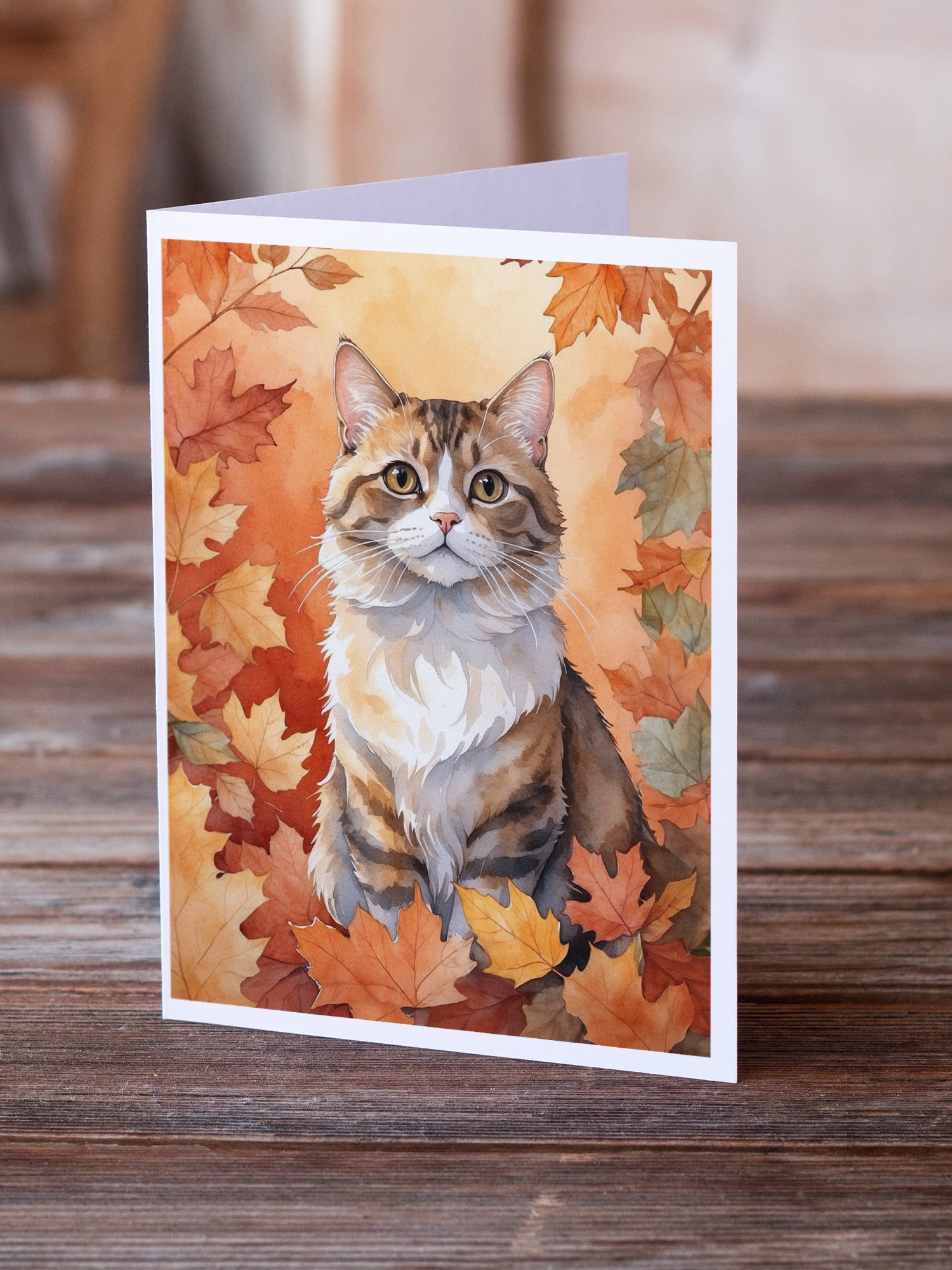 Buy this Chantilly Tiffany Cat in Fall Leaves Greeting Cards Pack of 8