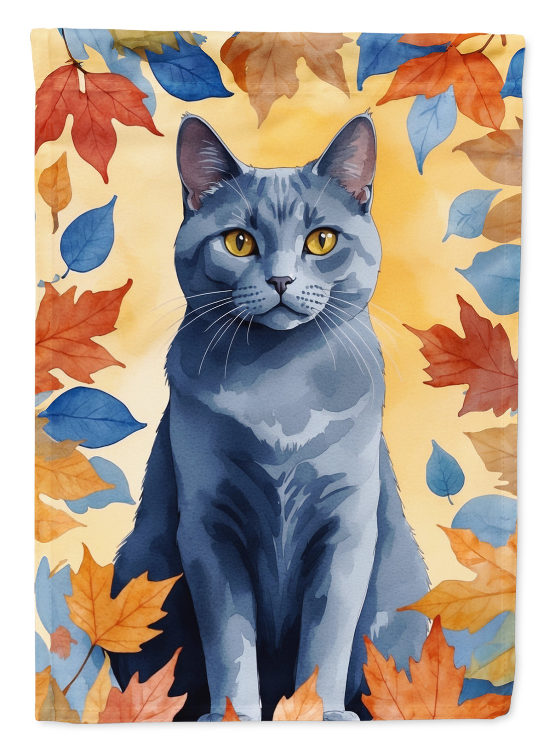 Buy this Chartreux Cat in Fall Leaves House Flag