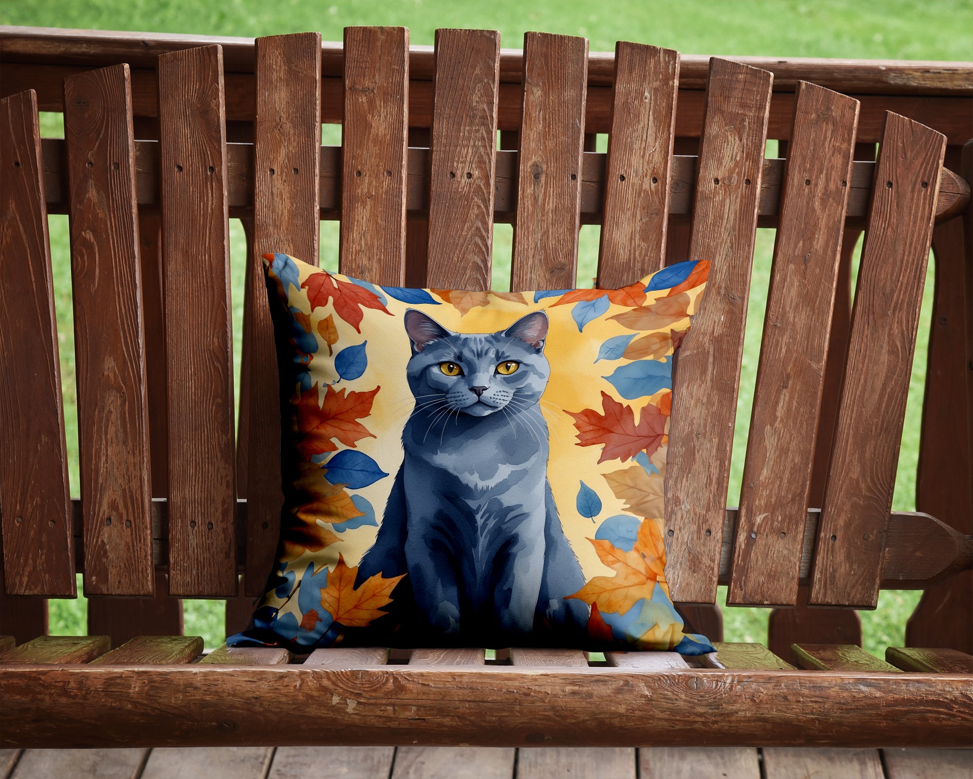 Buy this Chartreux Cat in Fall Leaves Throw Pillow