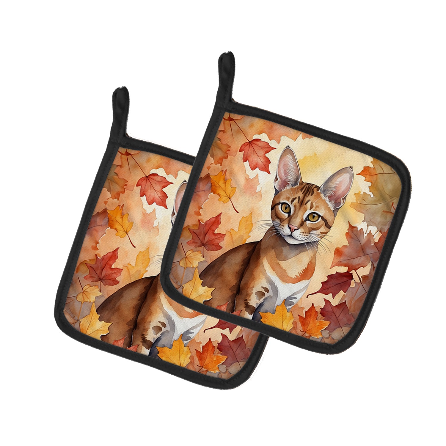 Buy this Chausie Cat in Fall Leaves Pair of Pot Holders