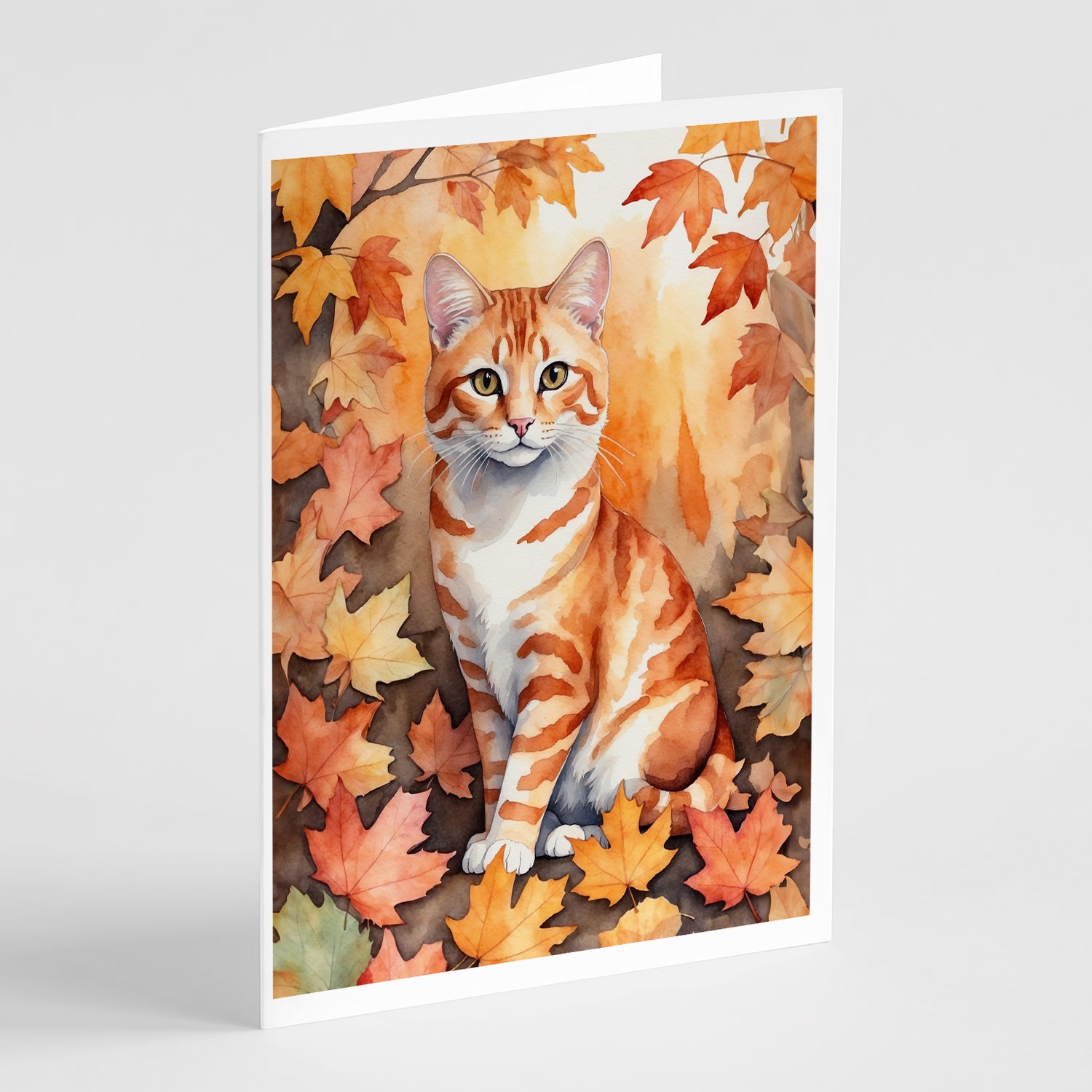 Buy this Cheetoh Cat in Fall Leaves Greeting Cards Pack of 8